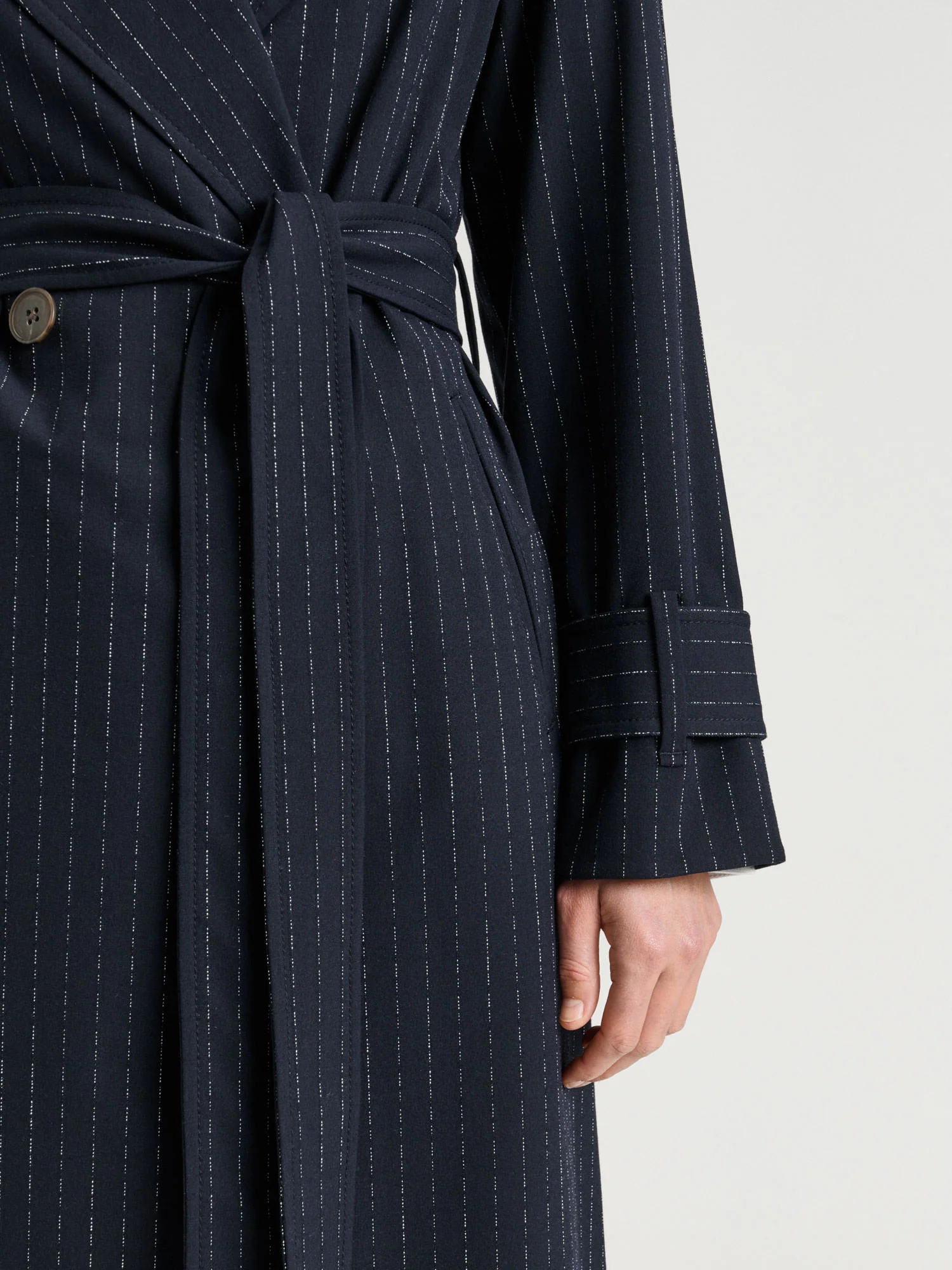 NAVY PINSTRIPE BELTED TRENCH - Image 4