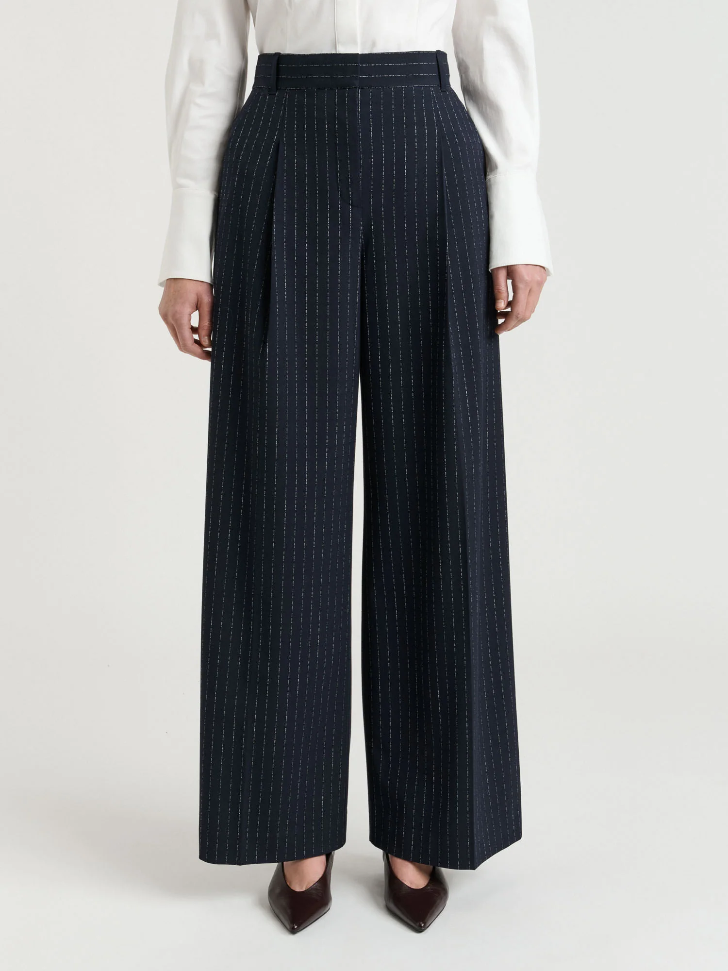 NAVY PINSTRIPE STRAIGHT LEG PANT - Image 2
