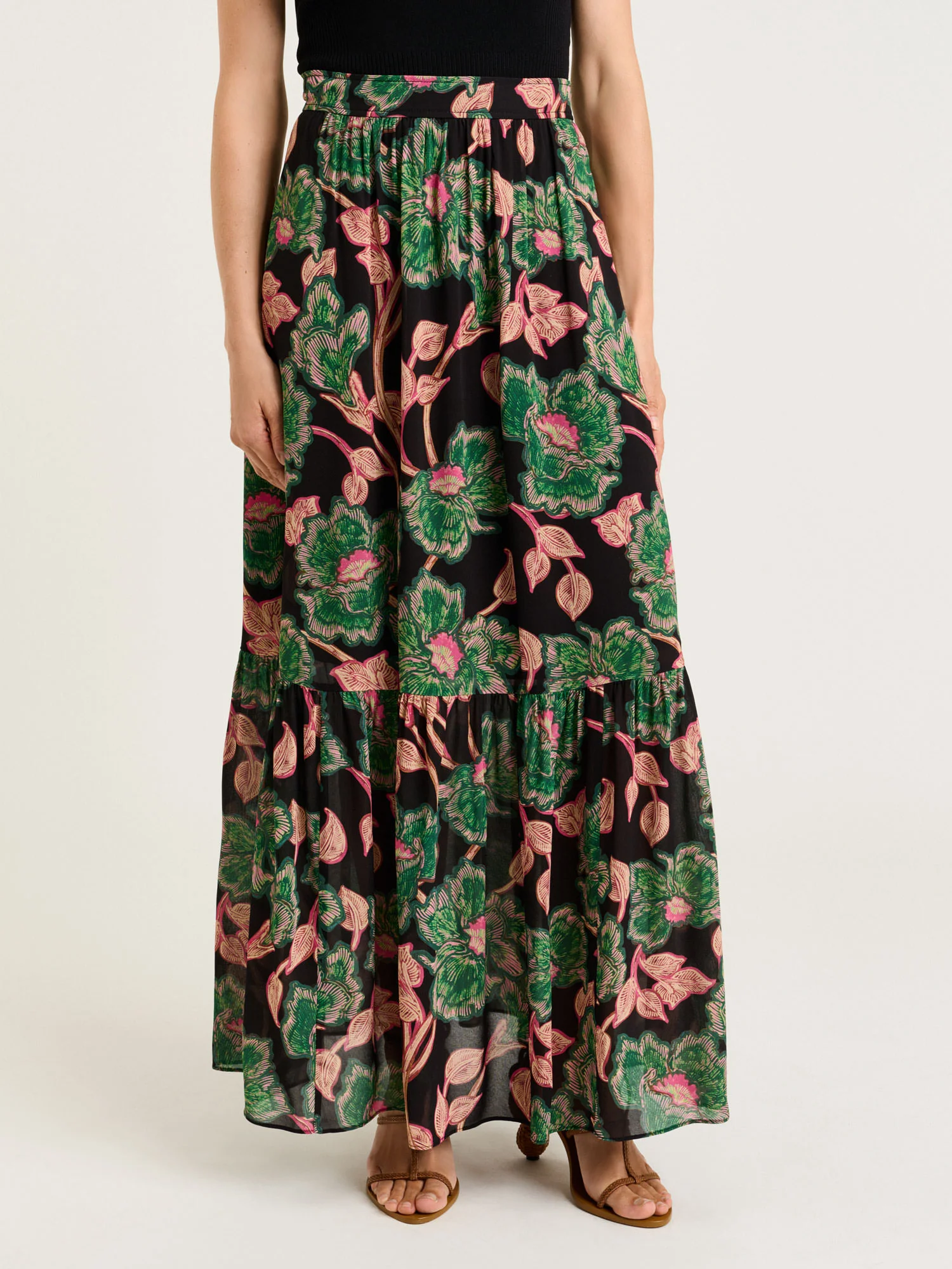 NOIR BATIK BLOOM GEORGETTE TIERED MAXI SKIRT - Image 2