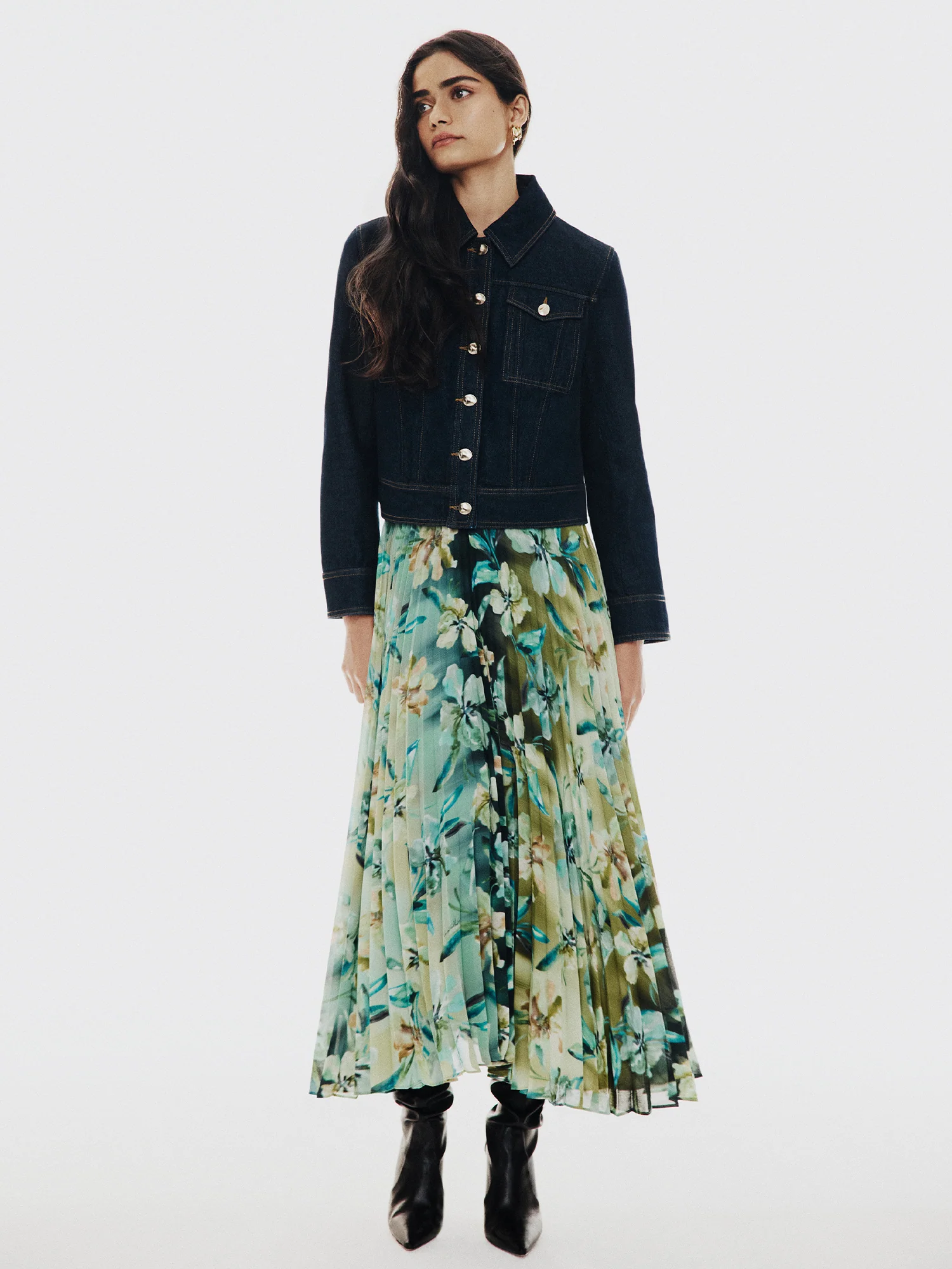 OPALESQUE FLORAL GEORGETTE PLEATED DRESS - Image 5