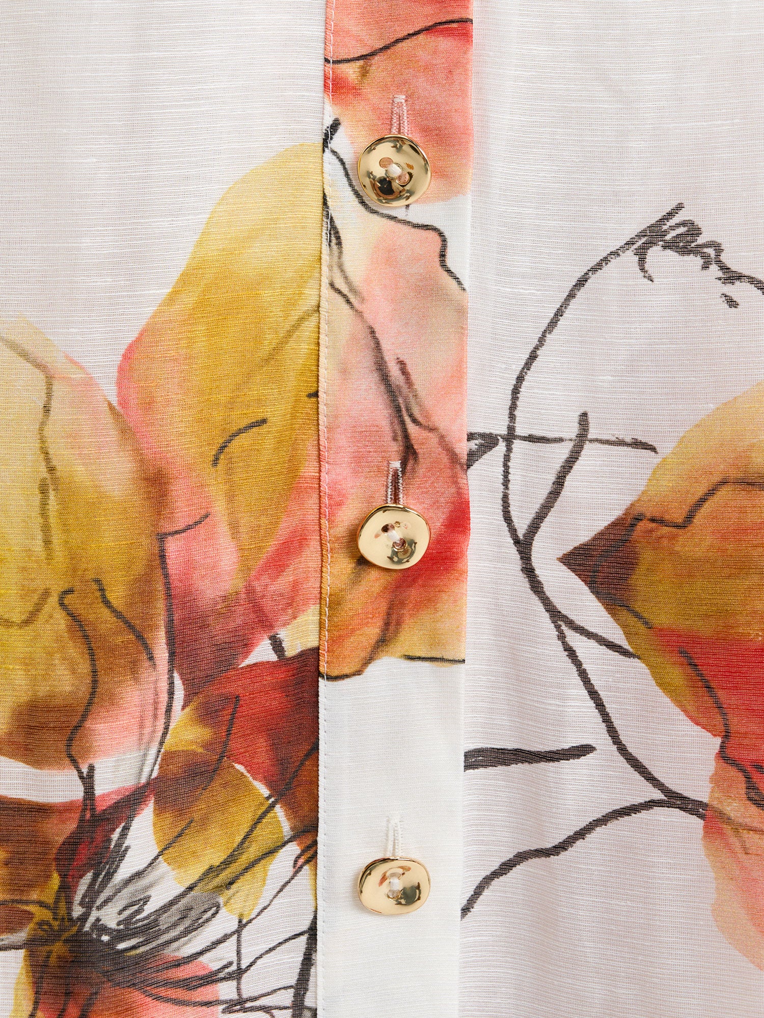 PAINTED FLORAL LINEN SILK BLOUSON SLEEVE MIDI DRESS - Image 3