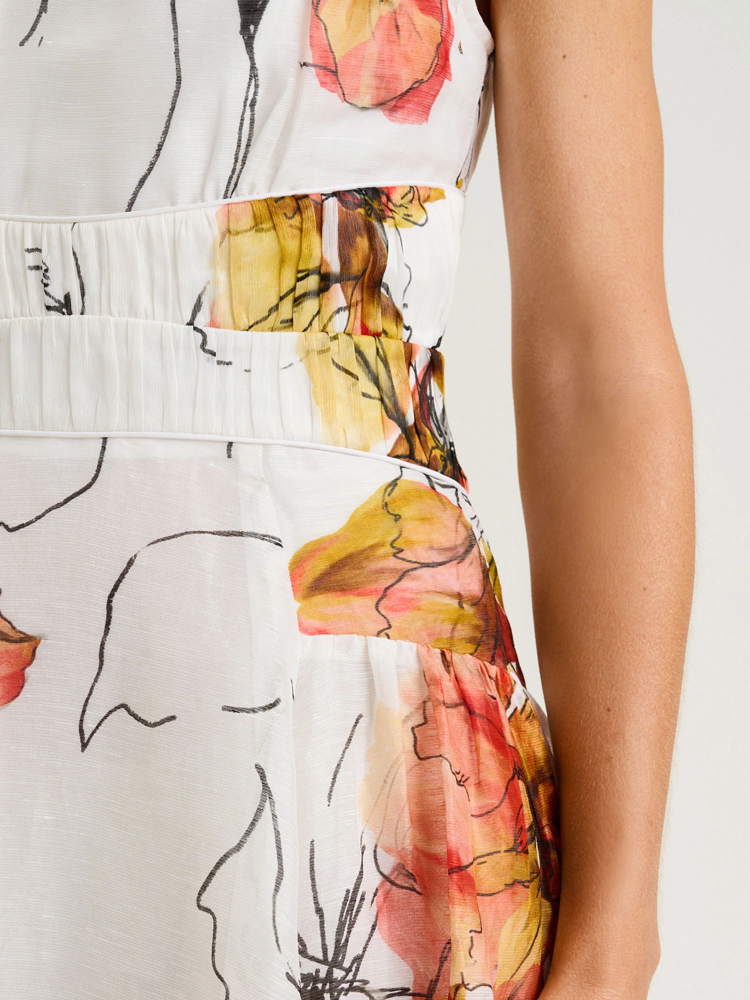 PAINTED FLORAL LINEN SILK SLEEVELESS MIDI DRESS - Image 3