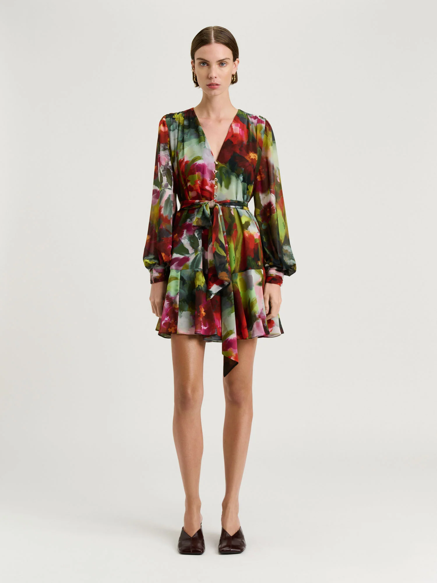 PAINTERLY BLOOM GEORGETTE MINI DRESS