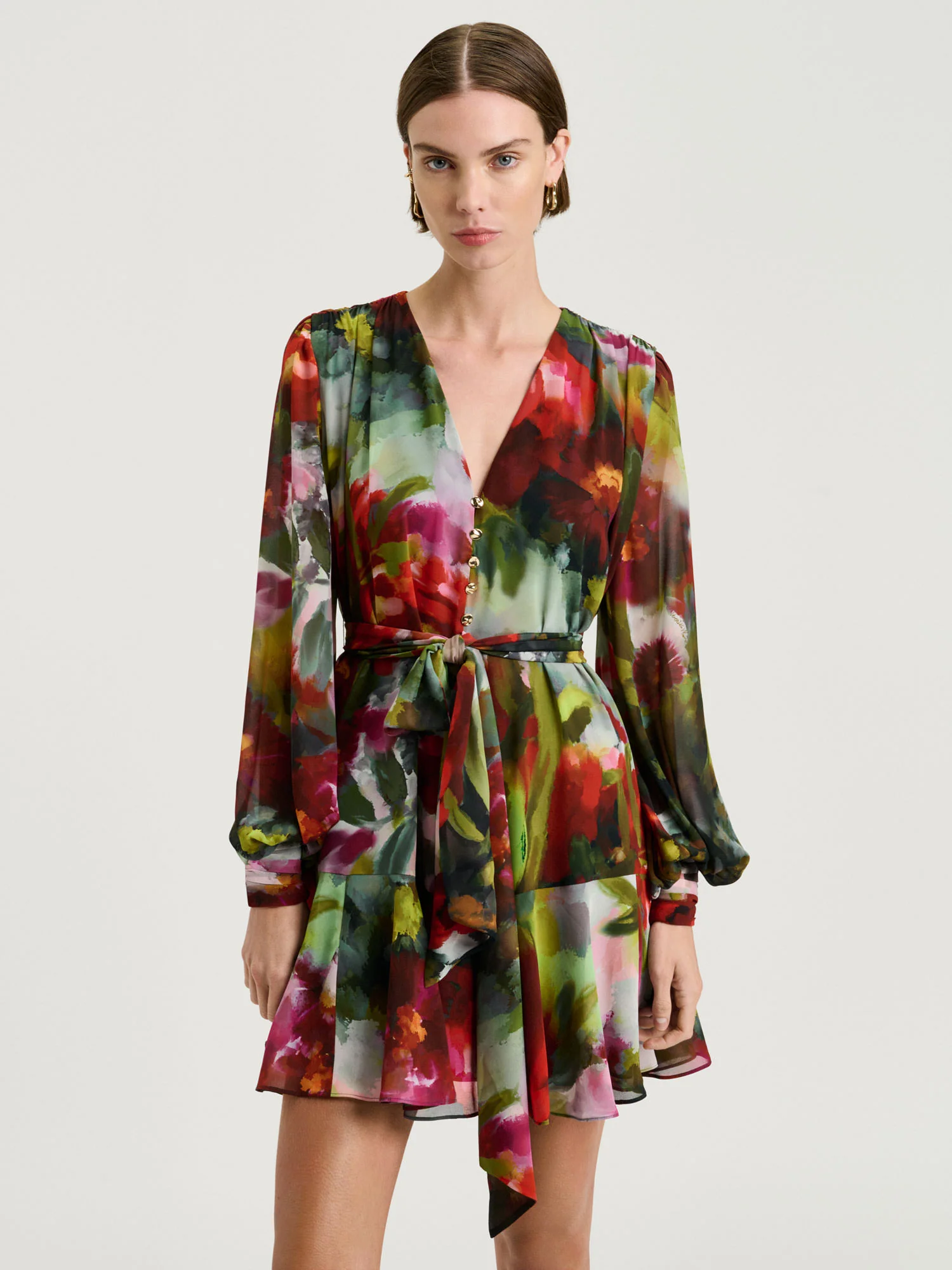 PAINTERLY BLOOM GEORGETTE MINI DRESS - Image 2