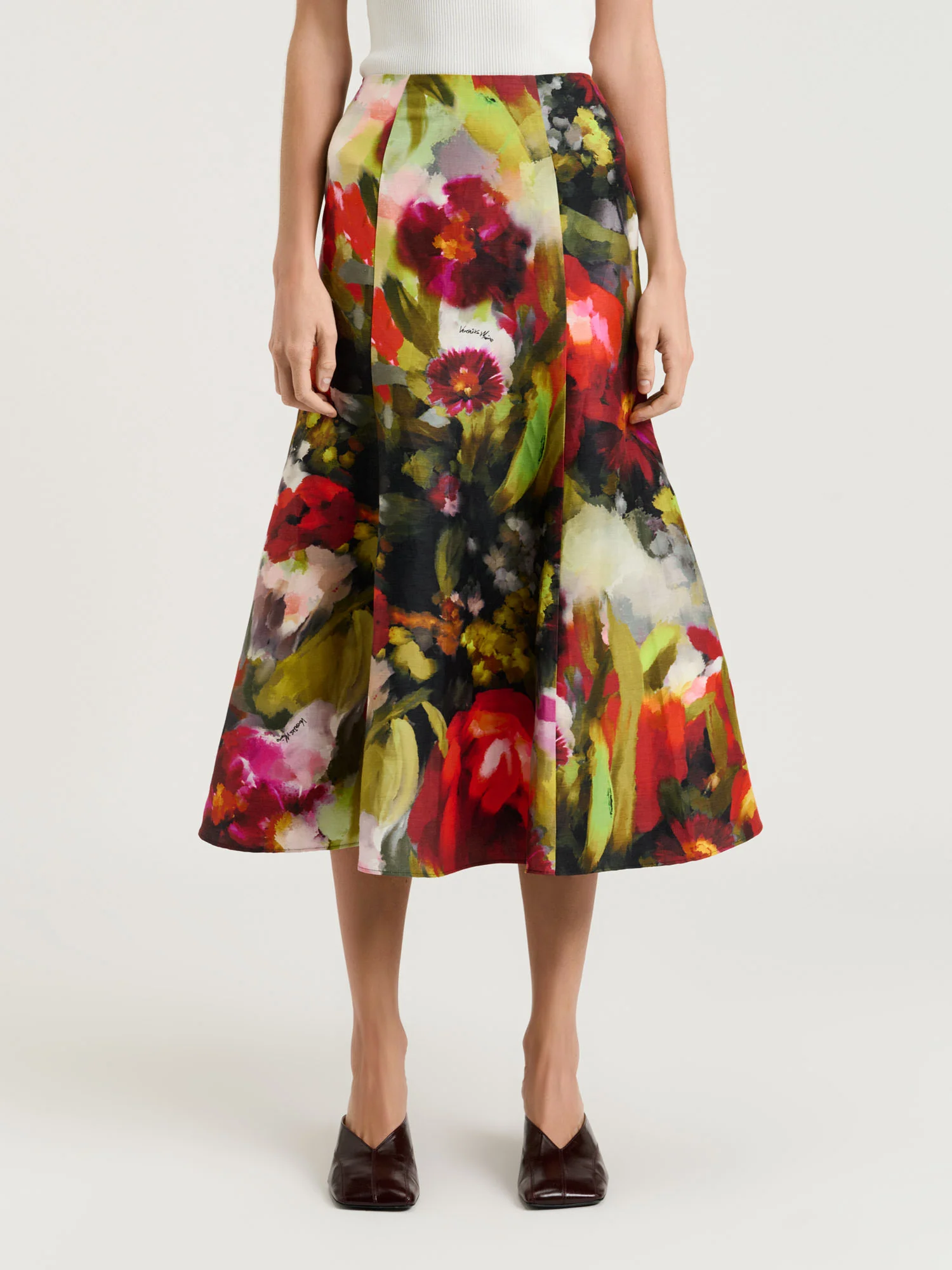 PAINTERLY BLOOM LINEN VISCOSE FLUTED SKIRT - Image 2