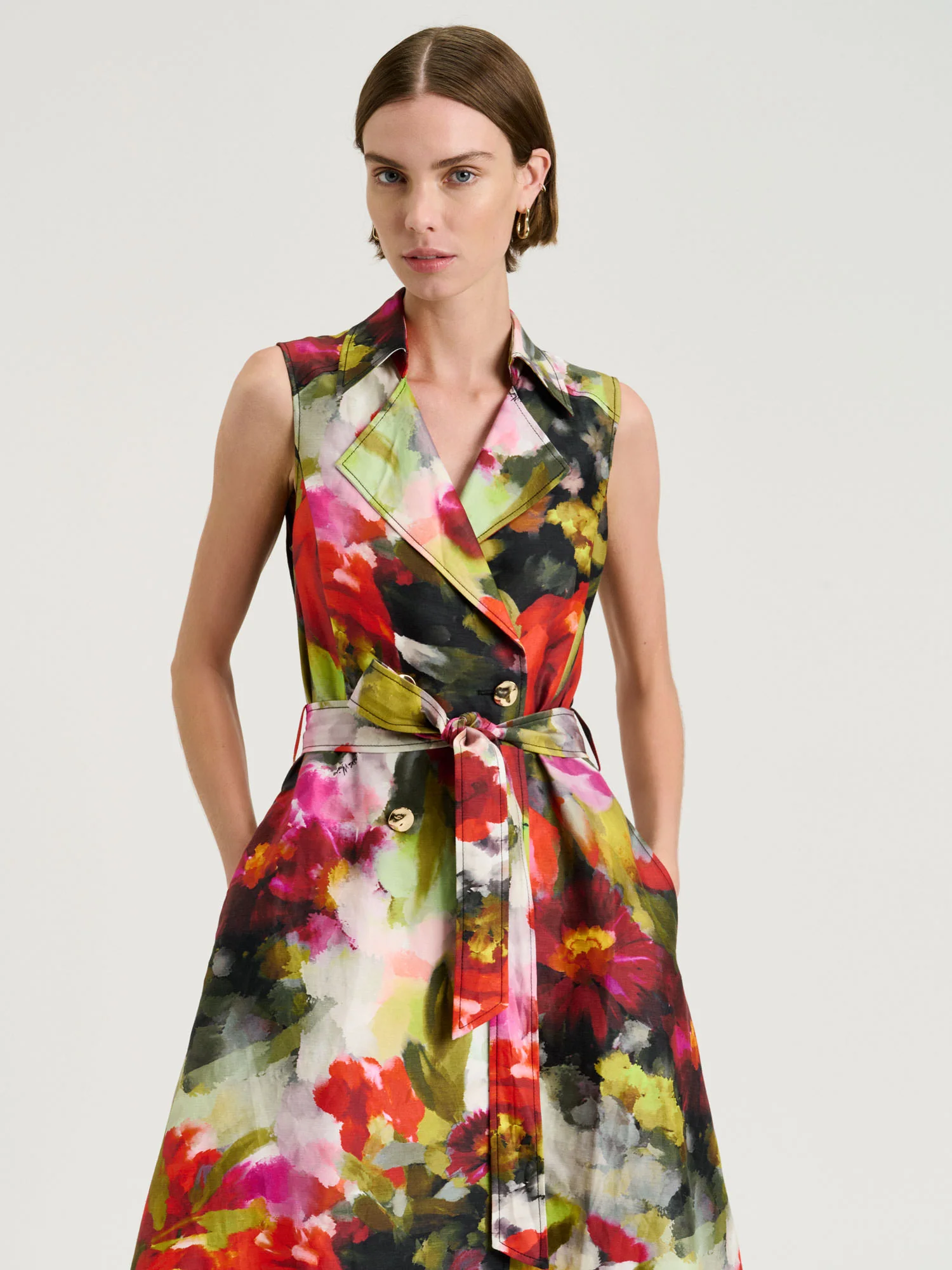 PAINTERLY BLOOM LINEN VISCOSE MIDI DRESS - Image 2