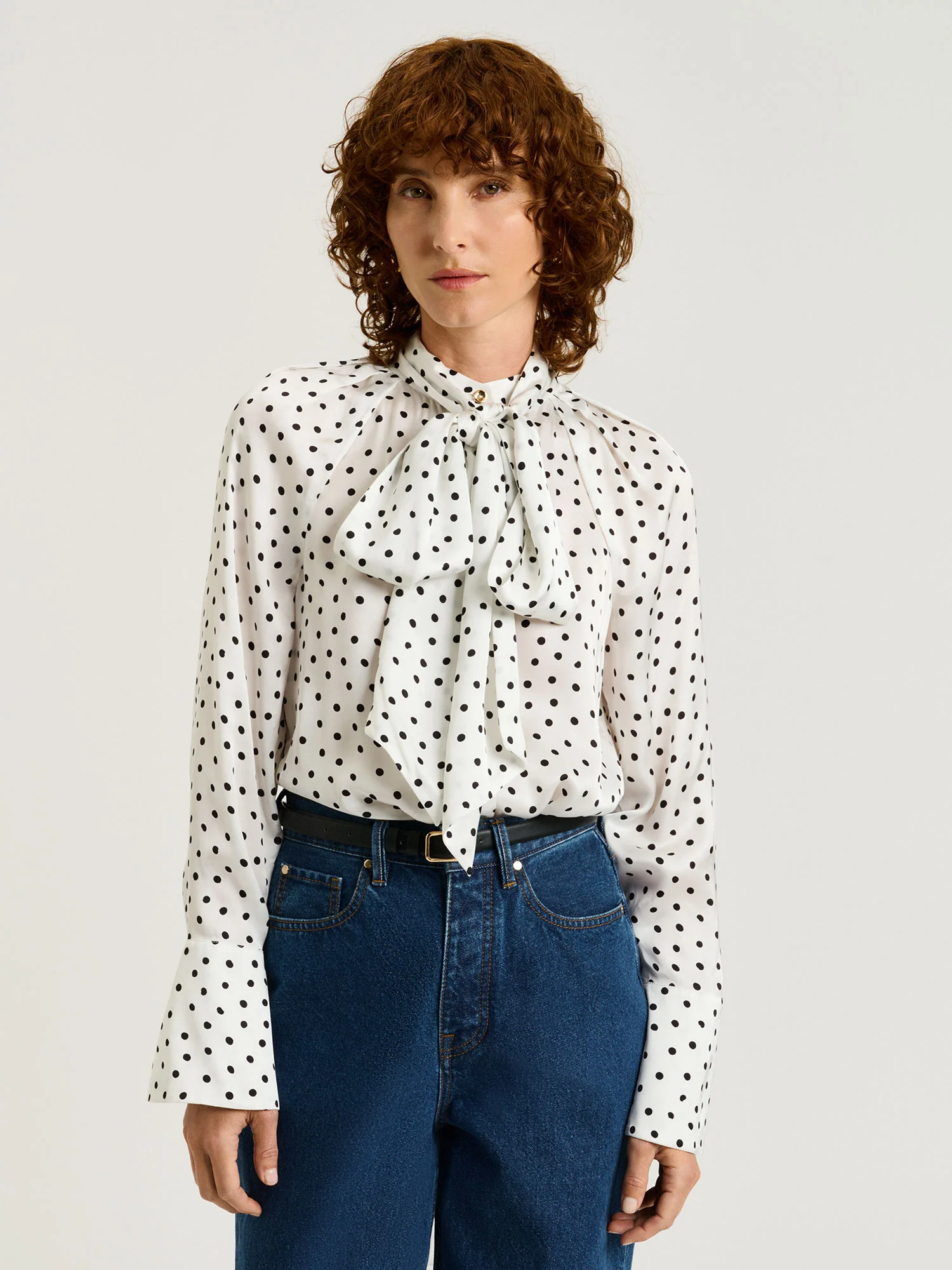 PAINTERLY SPOT SATIN LONG SLEEVE BLOUSE