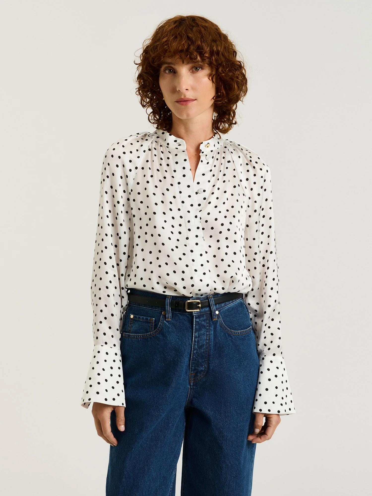 PAINTERLY SPOT SATIN LONG SLEEVE BLOUSE - Image 3