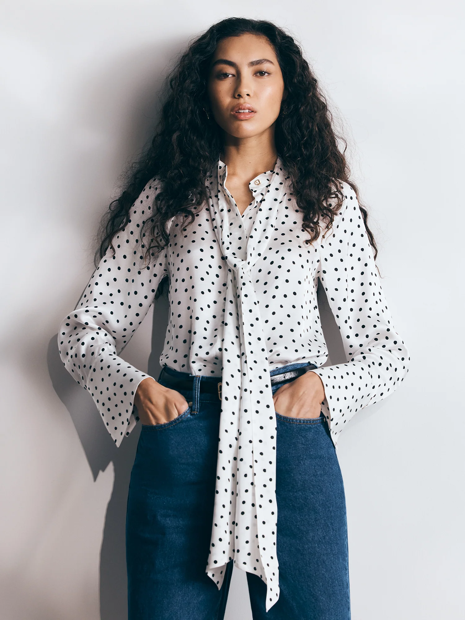 PAINTERLY SPOT SATIN LONG SLEEVE BLOUSE - Image 6