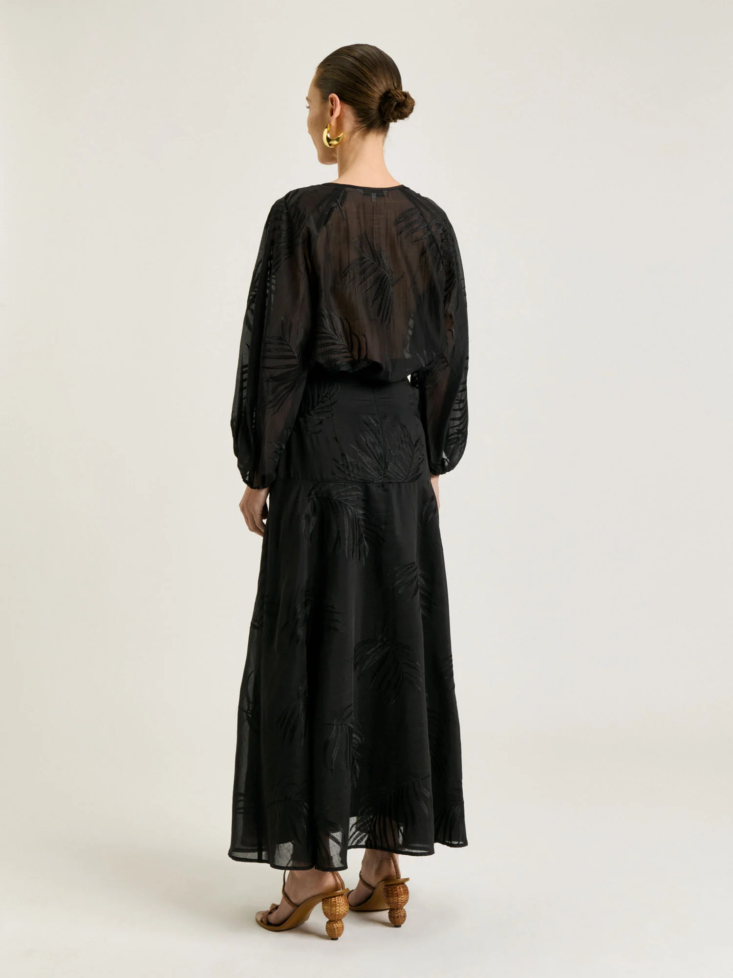 PALM EMBROIDERY A LINE MIDI SKIRT - Image 3