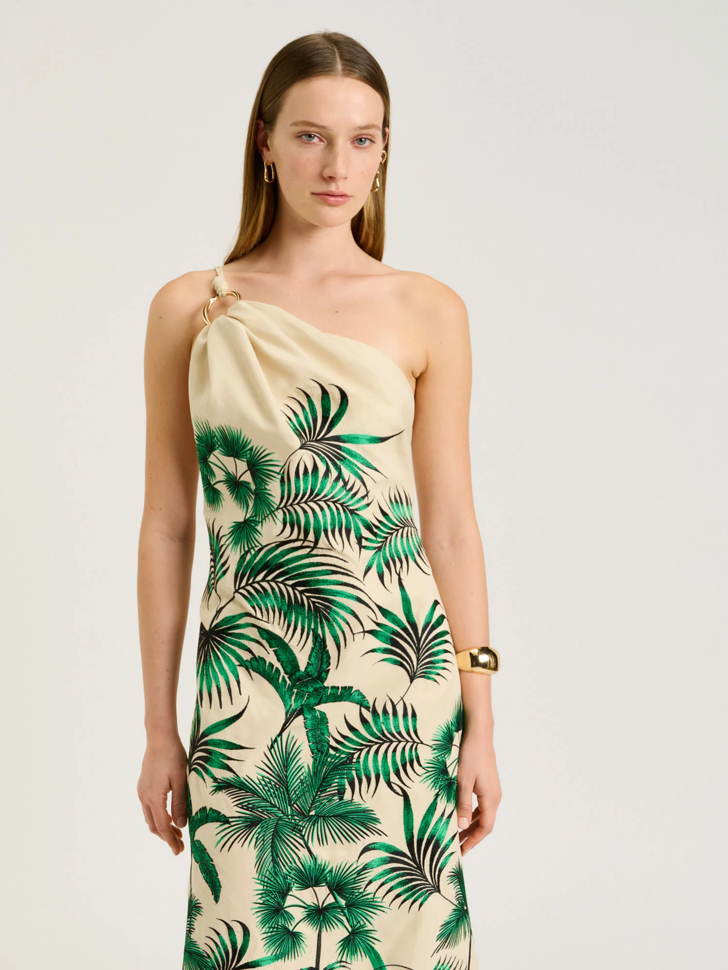 PALM EMBROIDERY ONE SHOULDER MAXI DRESS - Image 2
