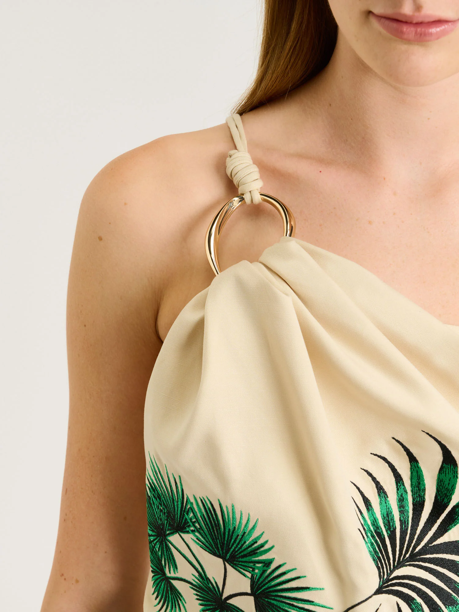 PALM EMBROIDERY ONE SHOULDER MAXI DRESS - Image 3
