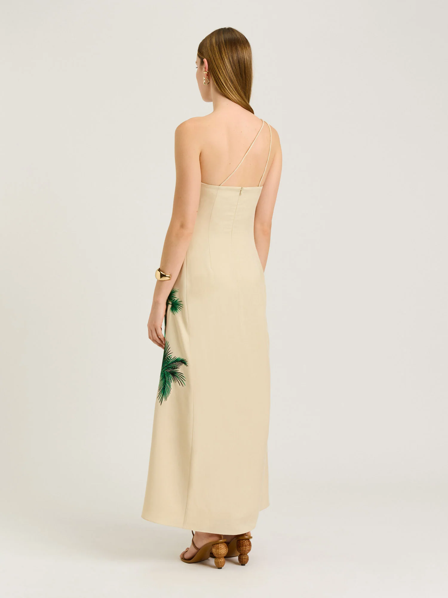 PALM EMBROIDERY ONE SHOULDER MAXI DRESS - Image 4