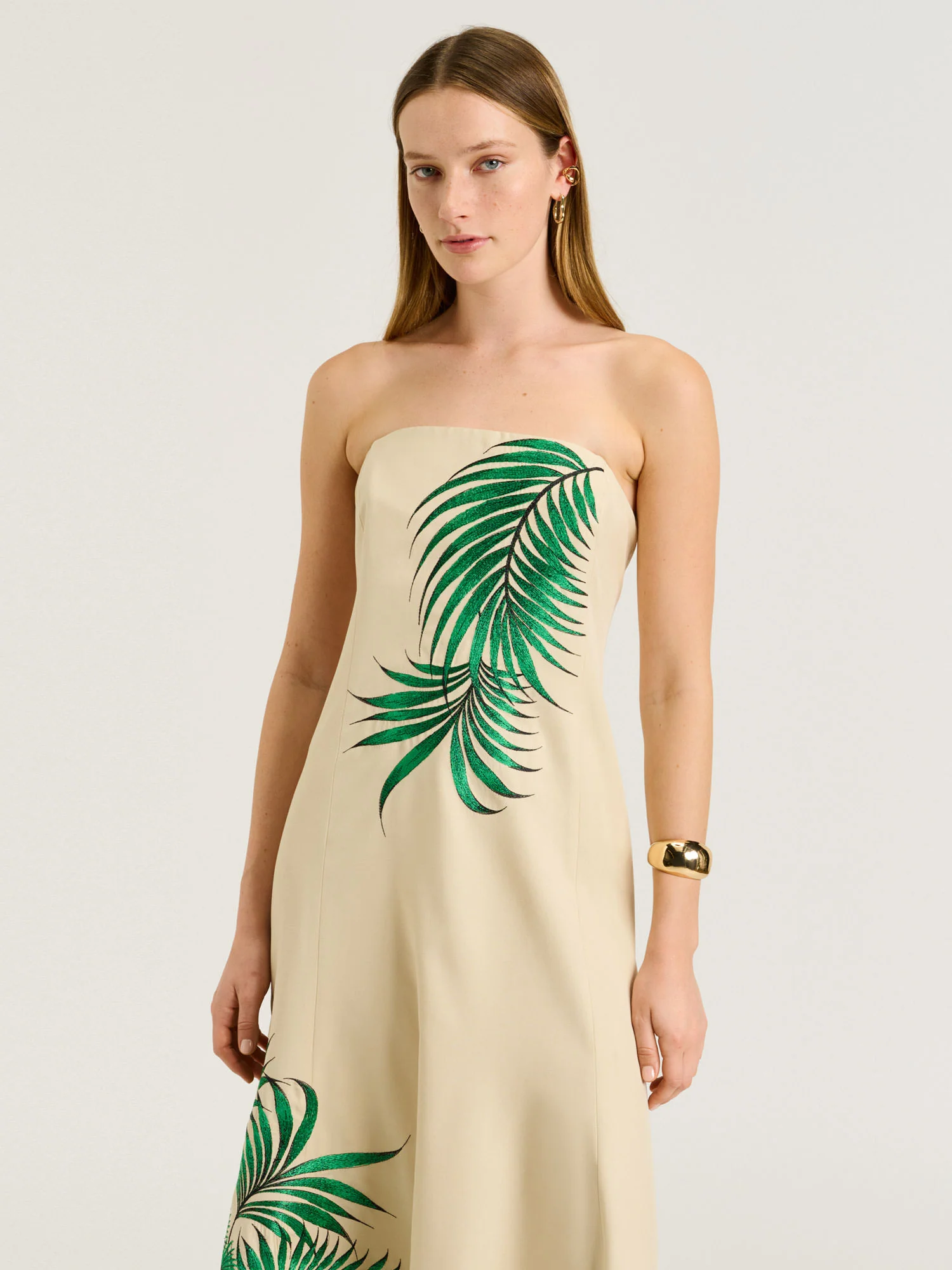 PALM EMBROIDERY STRAPLESS MAXI DRESS - Image 2
