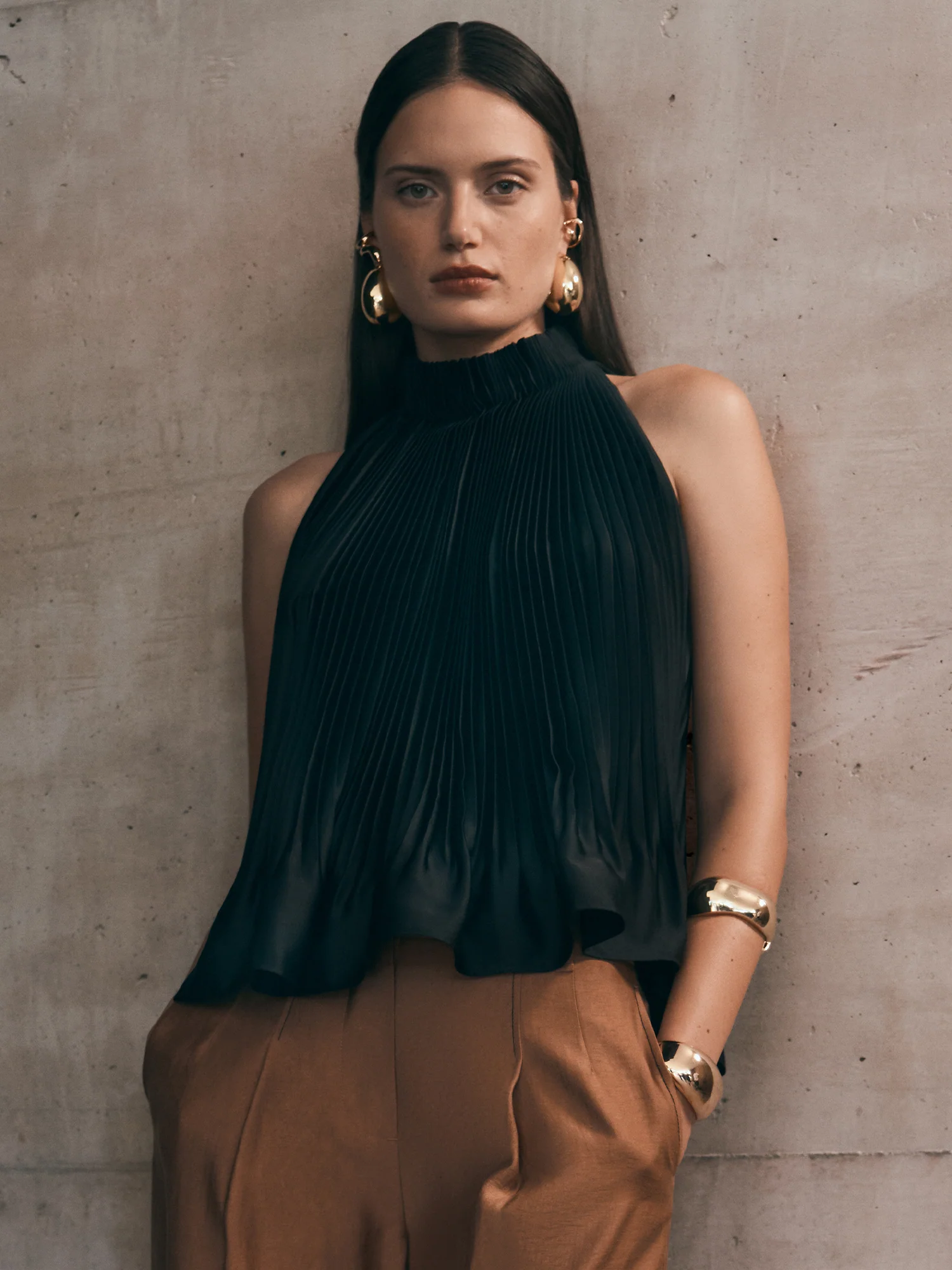 PLEATED SATIN HALTER NECK TOP - Image 6