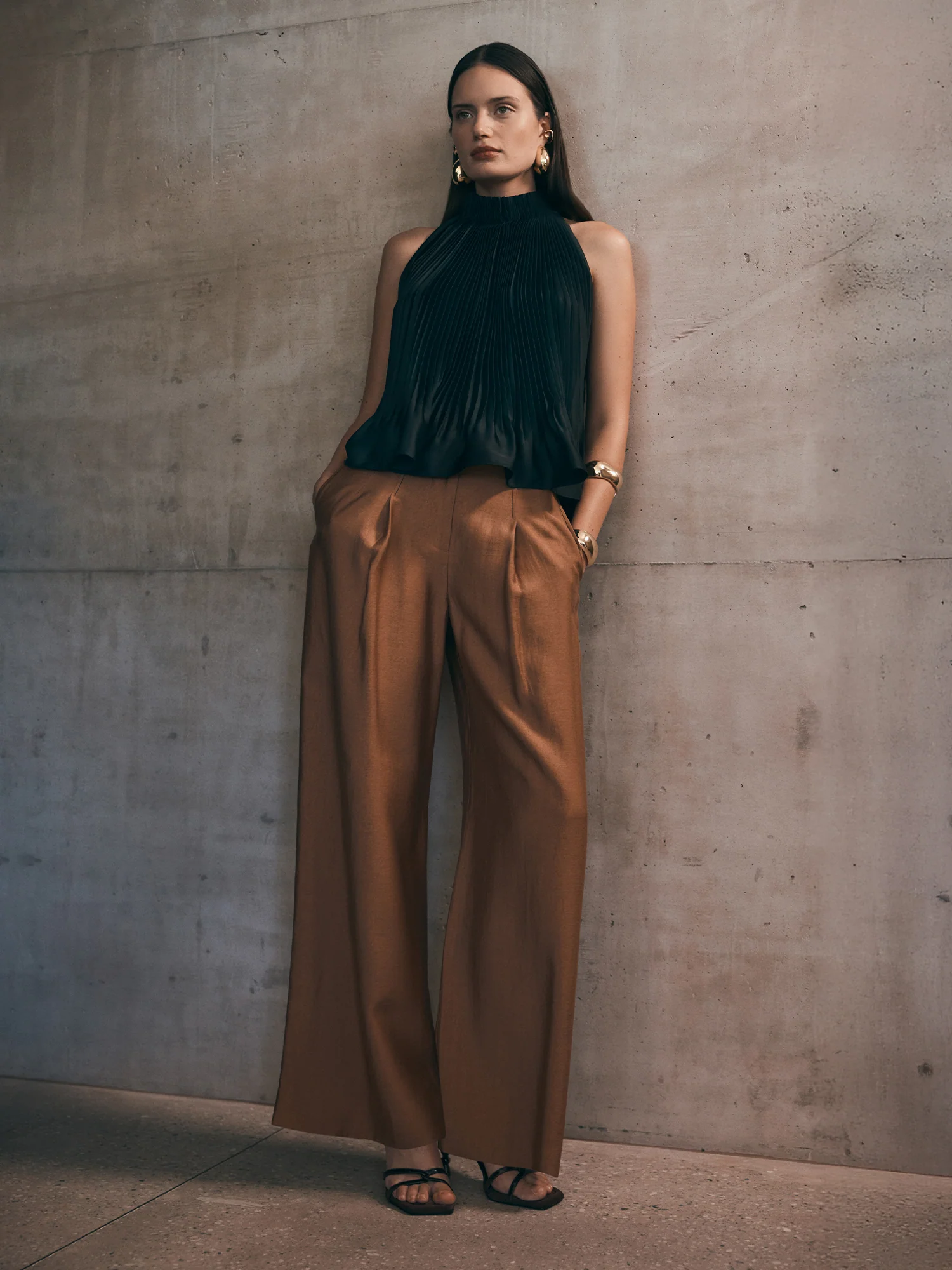 PLEATED SATIN HALTER NECK TOP - Image 7