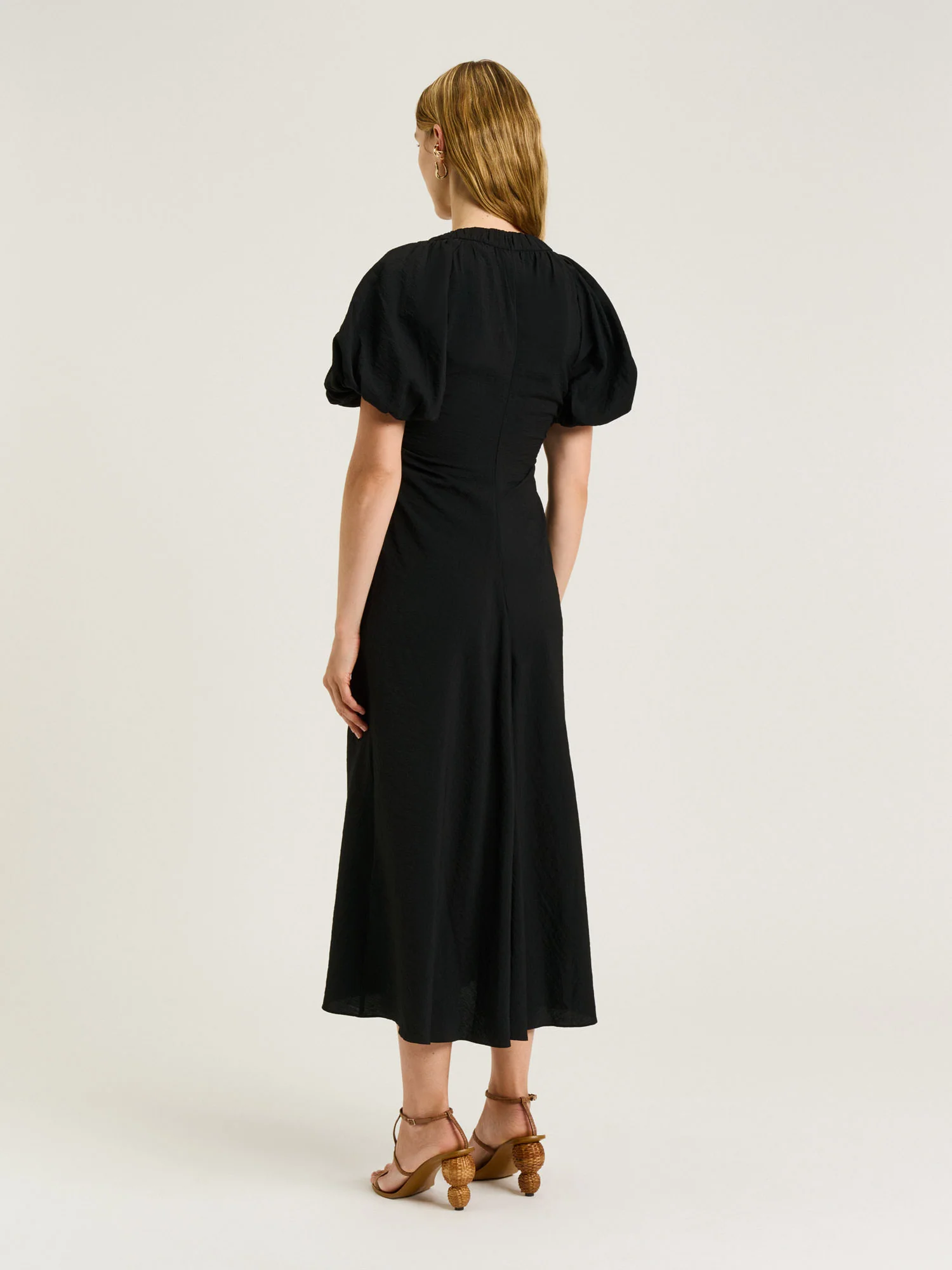 RAYON BLEND GATHERED V NECK DRESS - Image 3