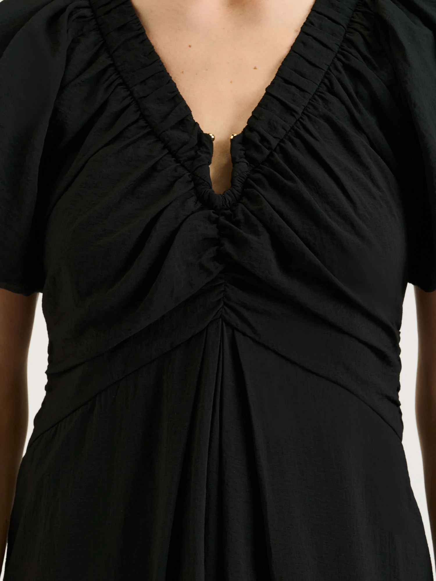 RAYON BLEND GATHERED V NECK DRESS - Image 4