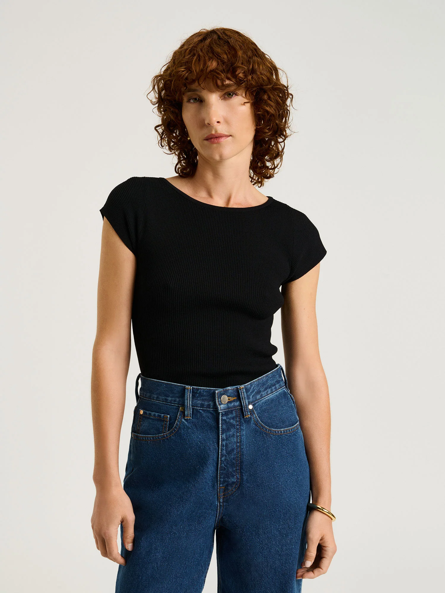 RIBBED CAP SLEEVE BOAT NECK KNIT - Image 6