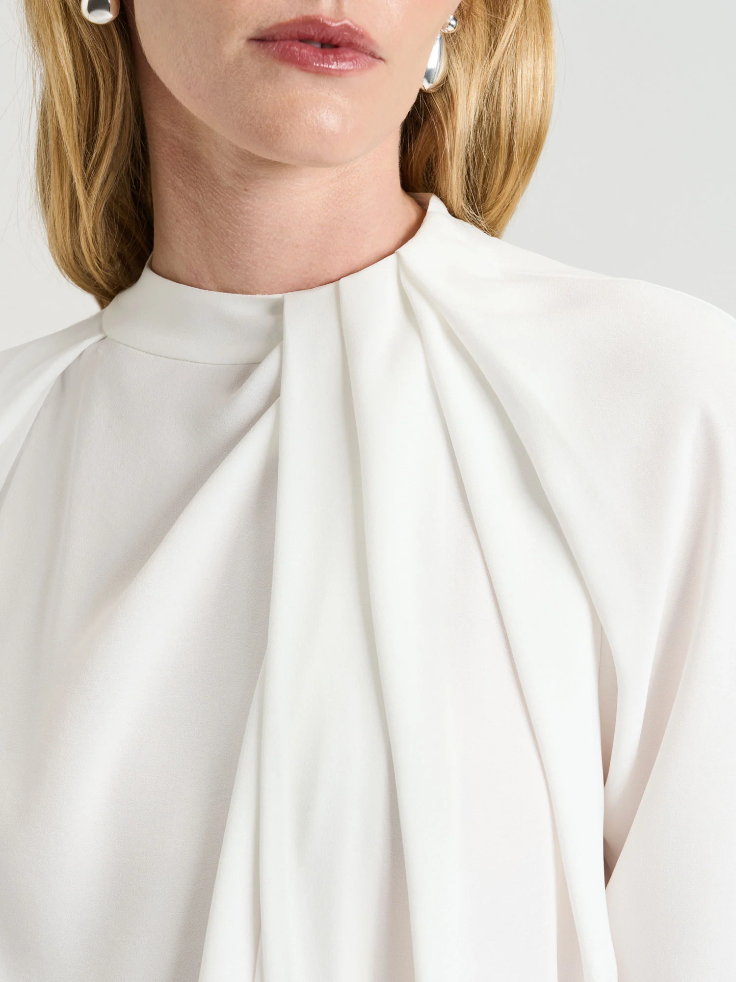 SATIN BACK CREPE DRAPED NECK TOP - Image 3