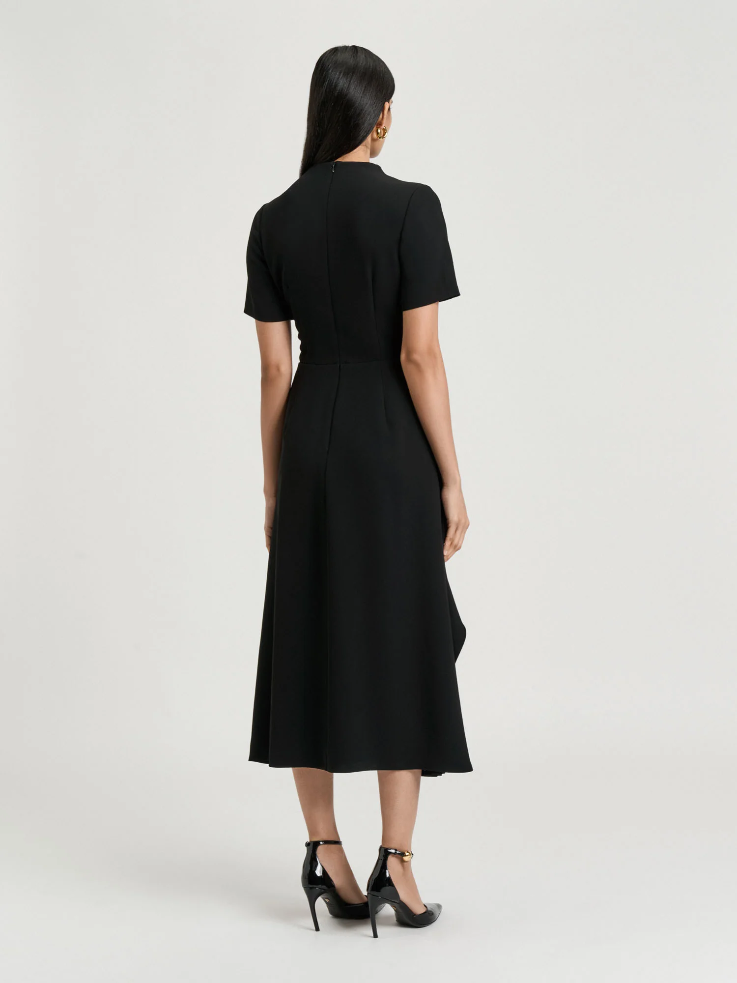 SATIN BACK CREPE WATERFALL MIDI DRESS - Image 4