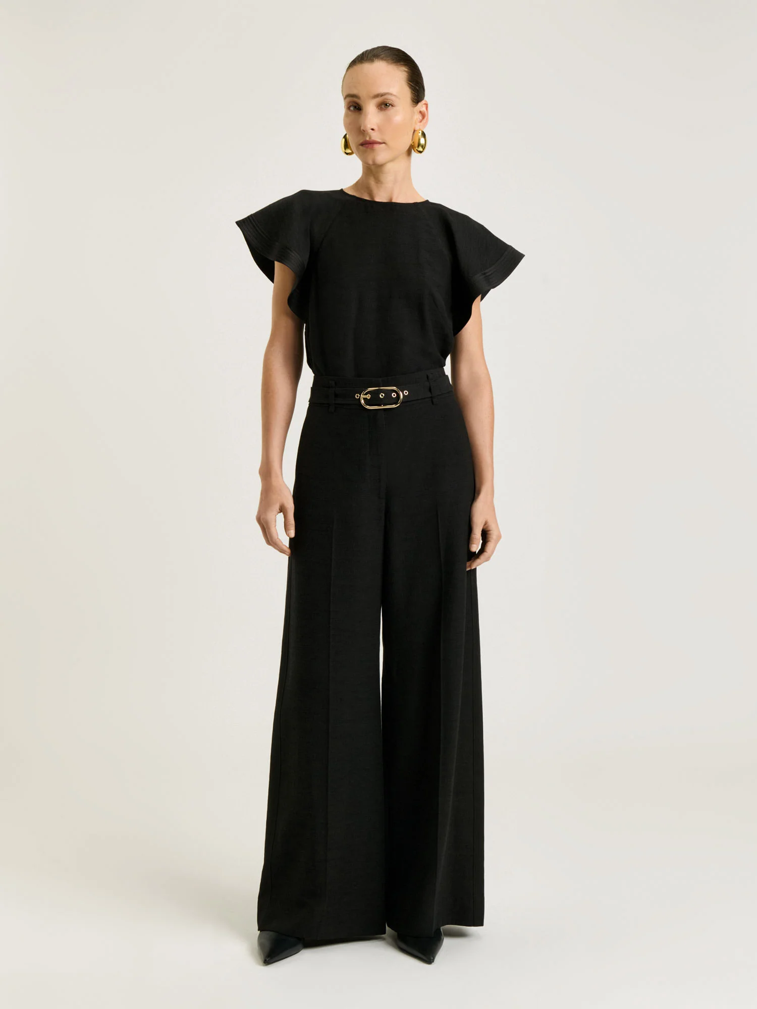 SATIN BACK FAILLE BELTED TUXEDO STRIPE PANT