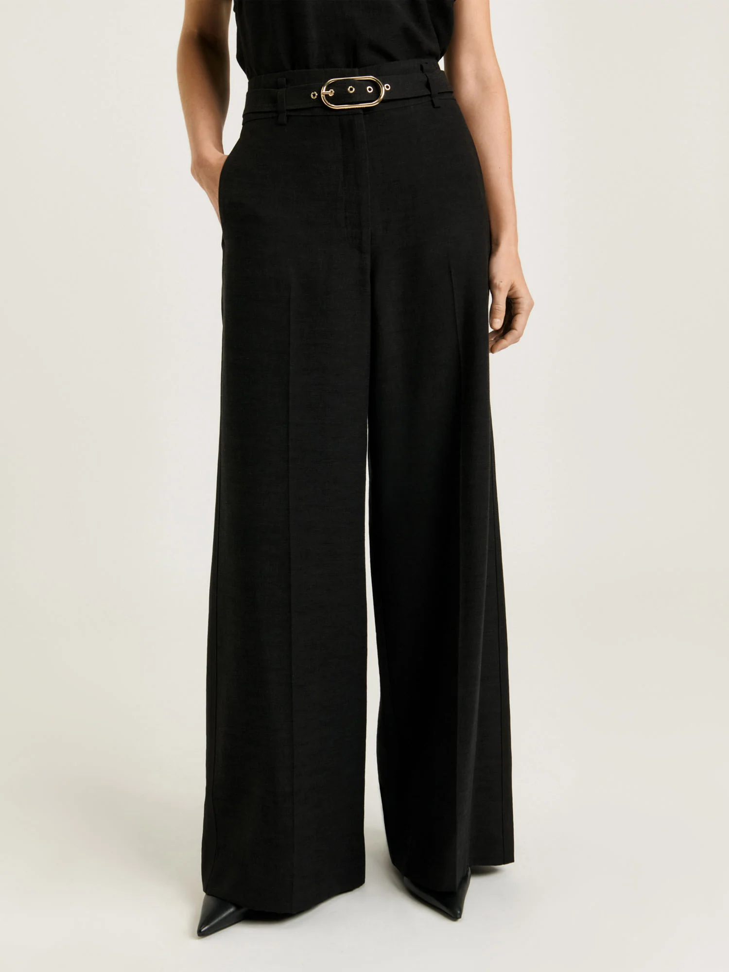 SATIN BACK FAILLE BELTED TUXEDO STRIPE PANT - Image 2