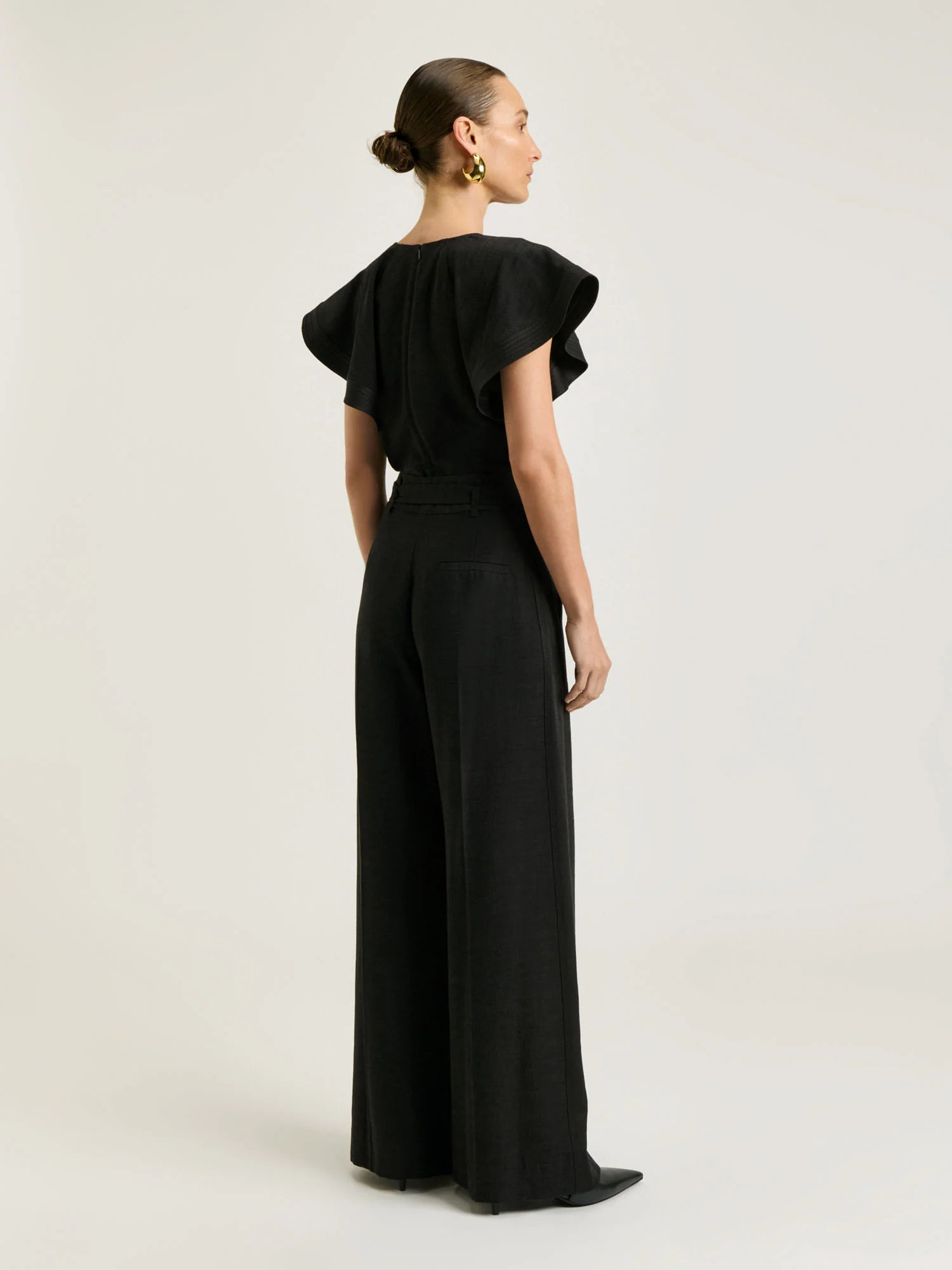 SATIN BACK FAILLE BELTED TUXEDO STRIPE PANT - Image 4