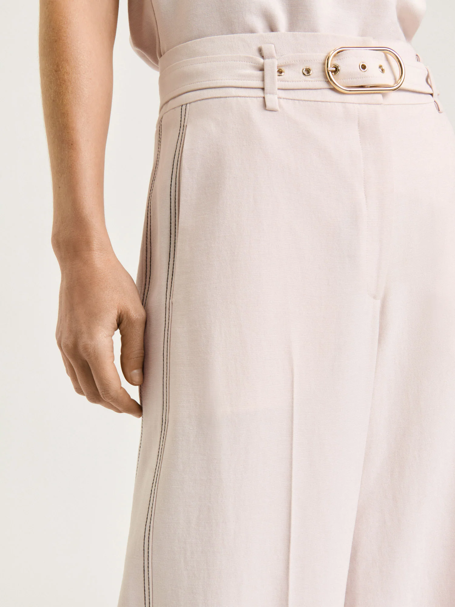 SATIN BACK FAILLE BELTED TUXEDO STRIPE PANT - Image 7