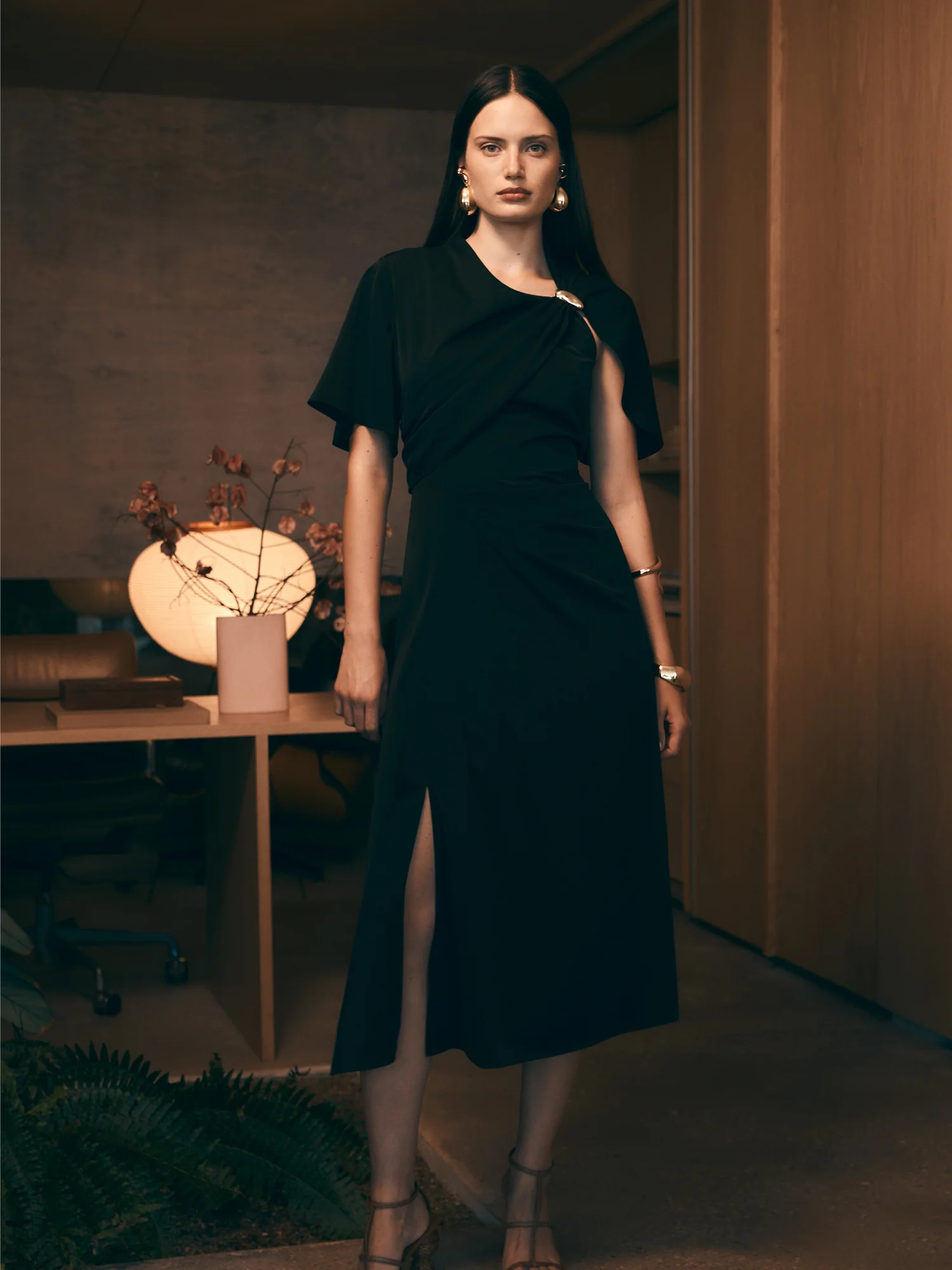 SATIN GEORGETTE DRAPED DRESS - Image 7