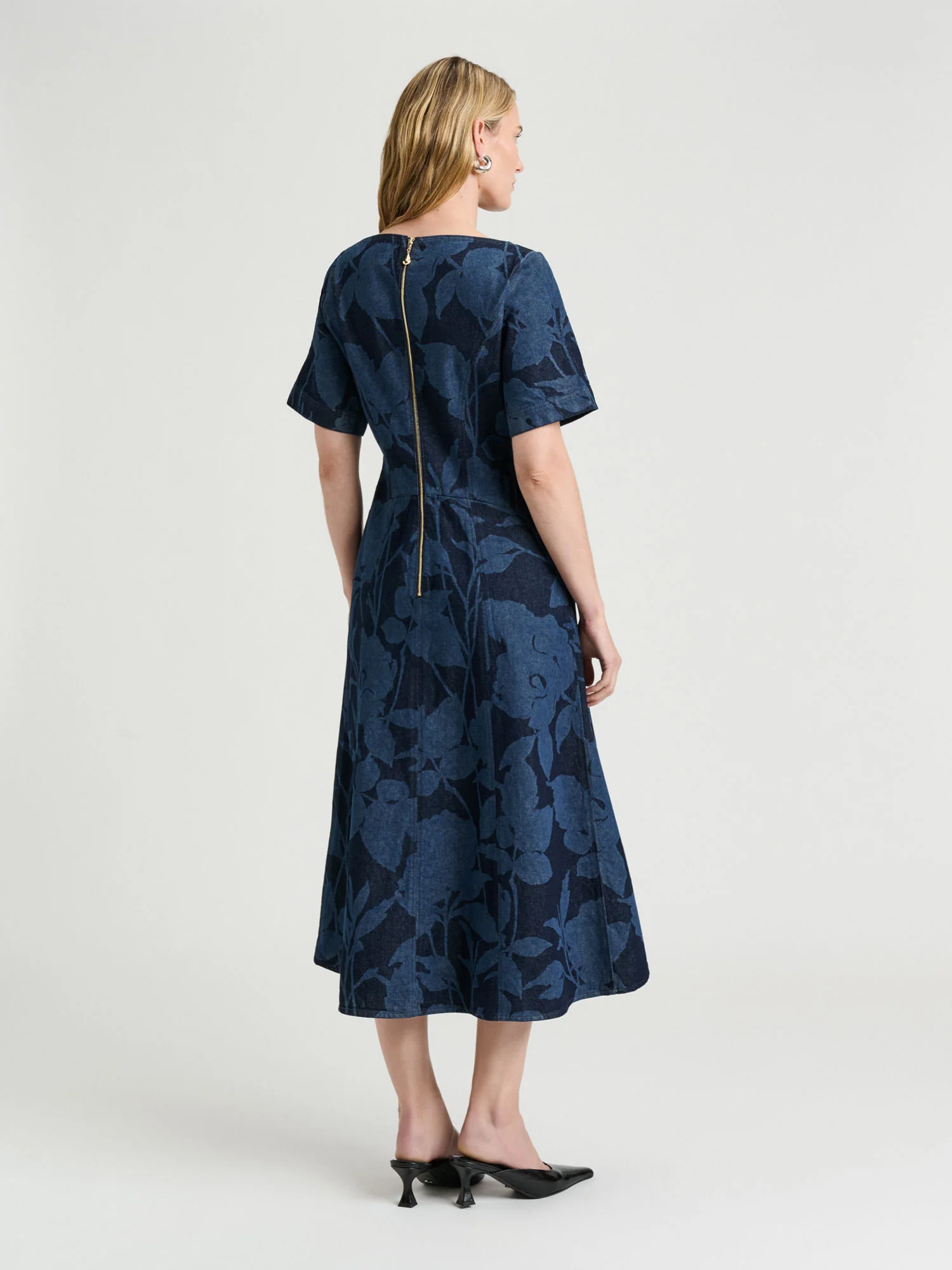 SHADOW FLORAL DENIM MIDI DRESS - Image 4