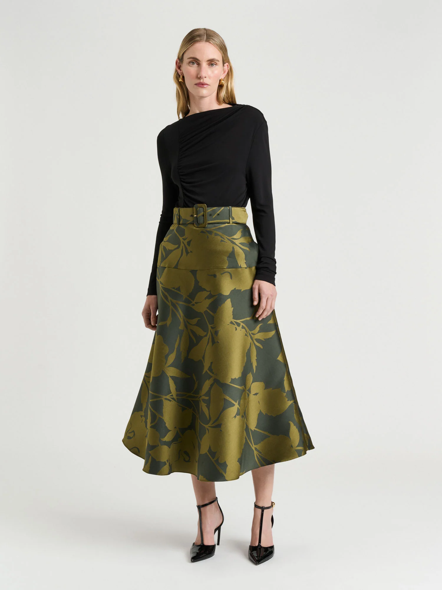 SHADOW FLORAL JACQUARD MIDI SKIRT