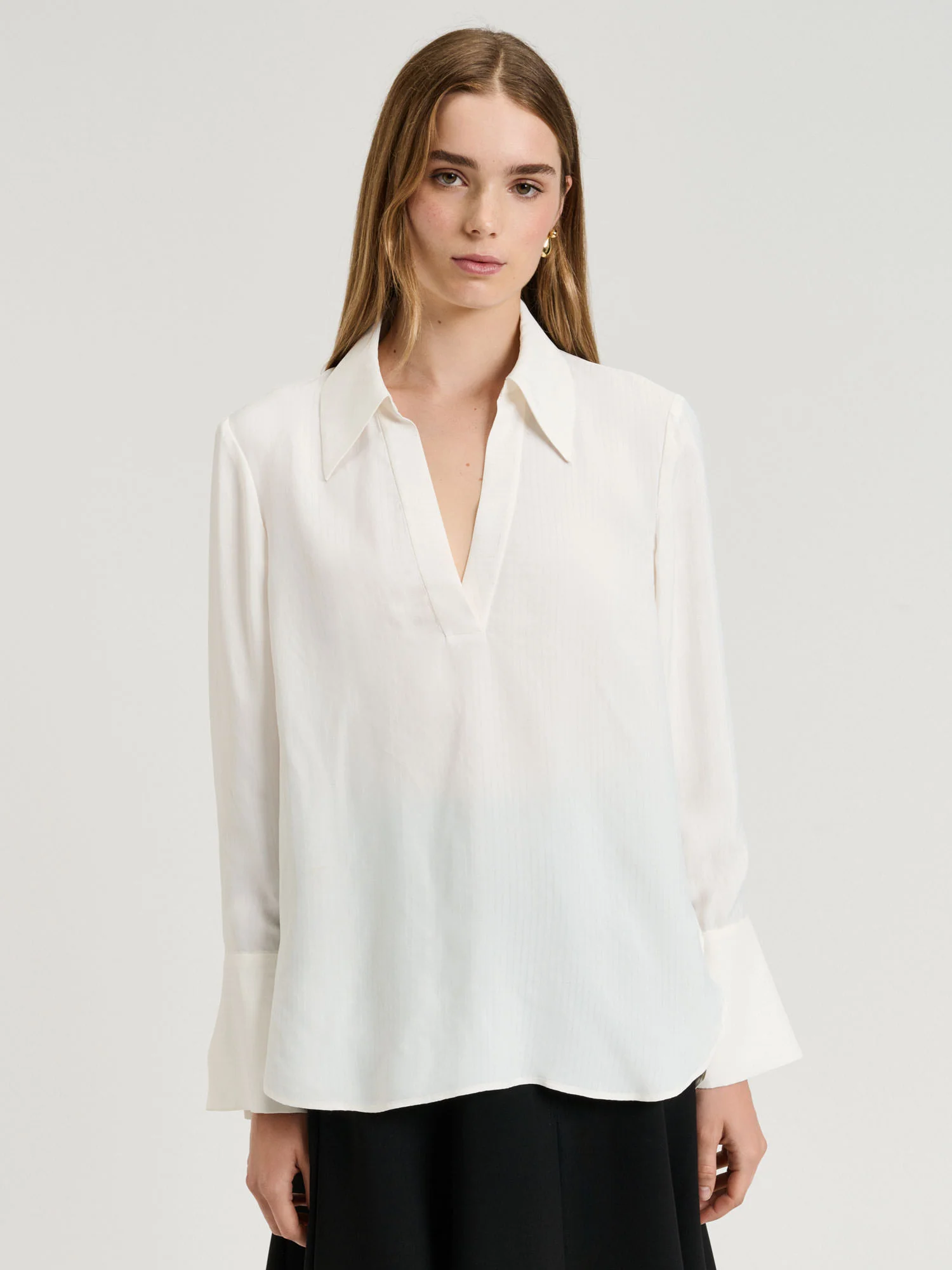 SHEER VISCOSE STRIPE COLLARED TOP - Image 3