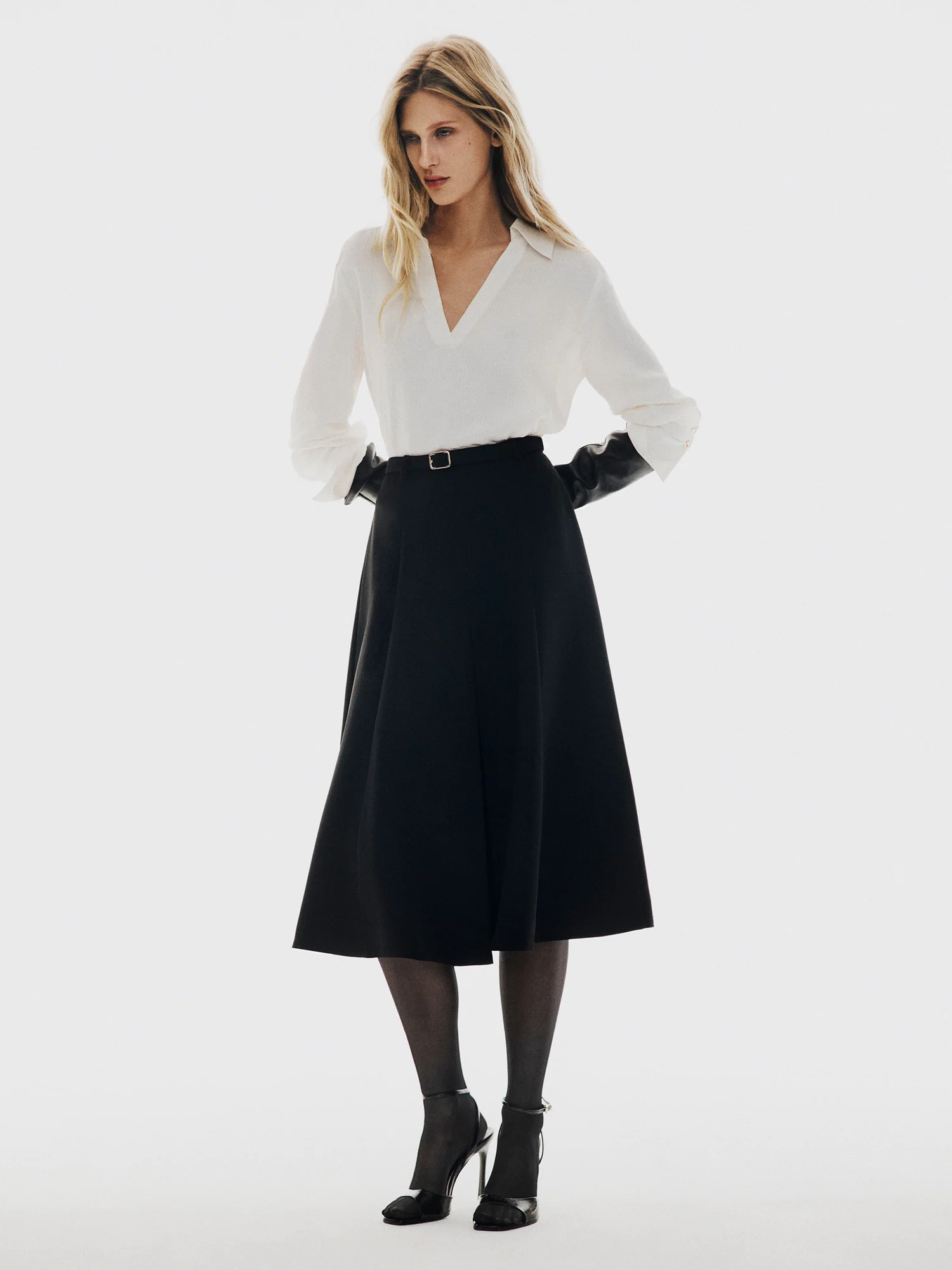 SHEER VISCOSE STRIPE COLLARED TOP - Image 5