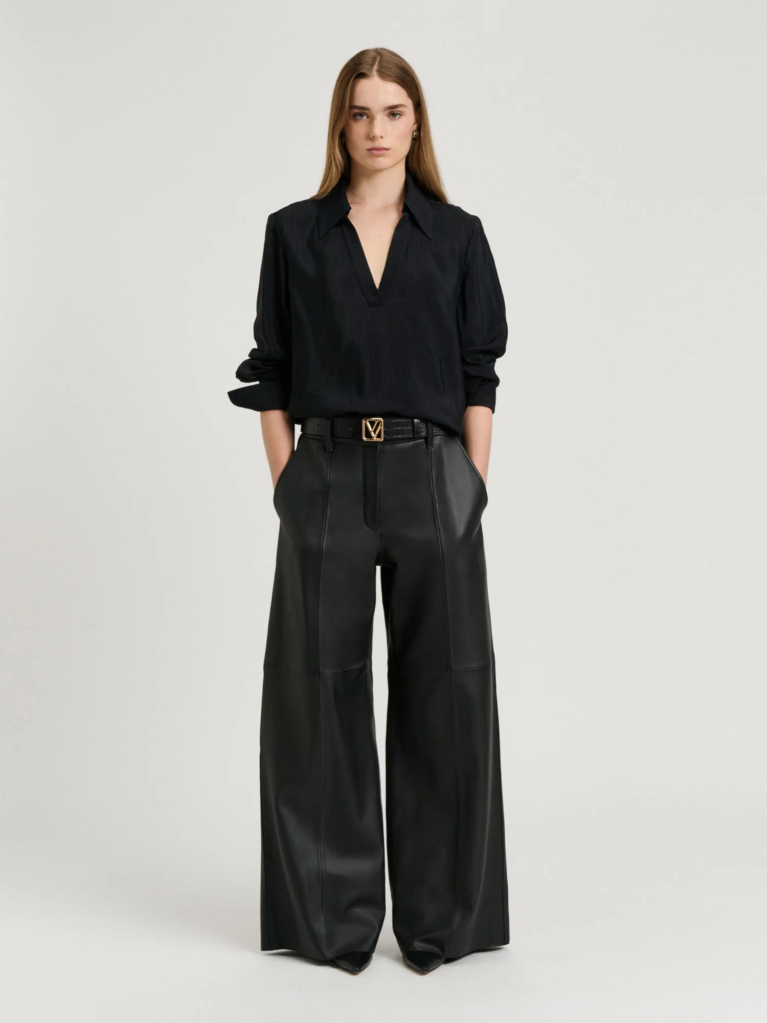SHEER VISCOSE STRIPE COLLARED TOP - Image 6