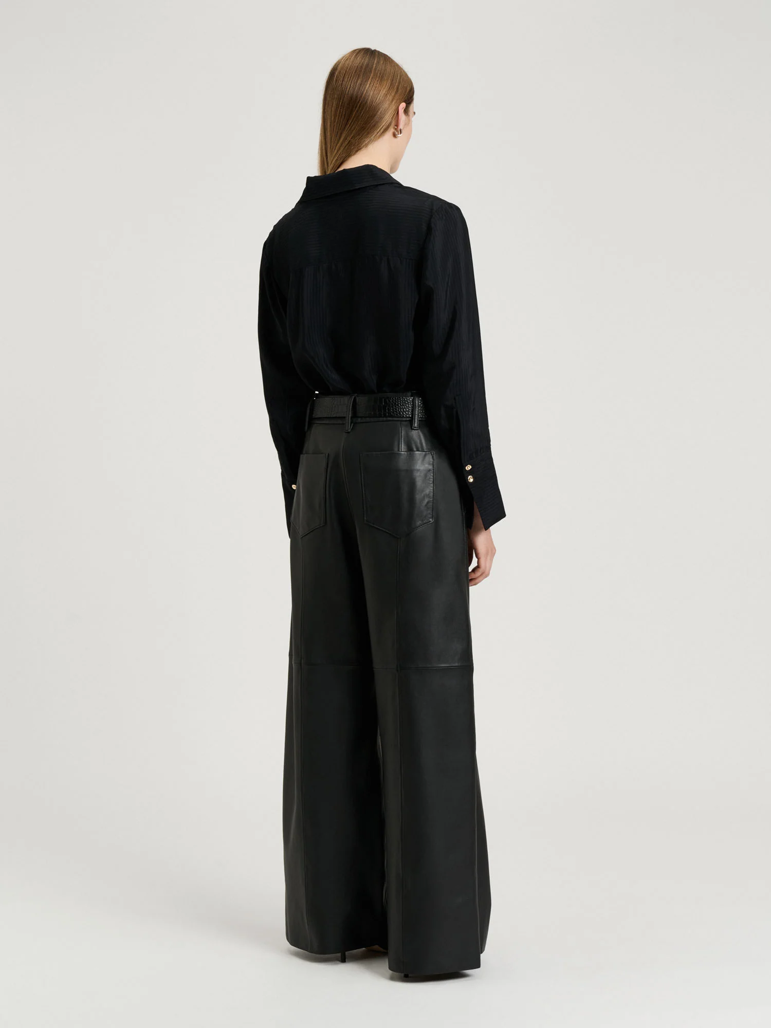 SHEER VISCOSE STRIPE COLLARED TOP - Image 9