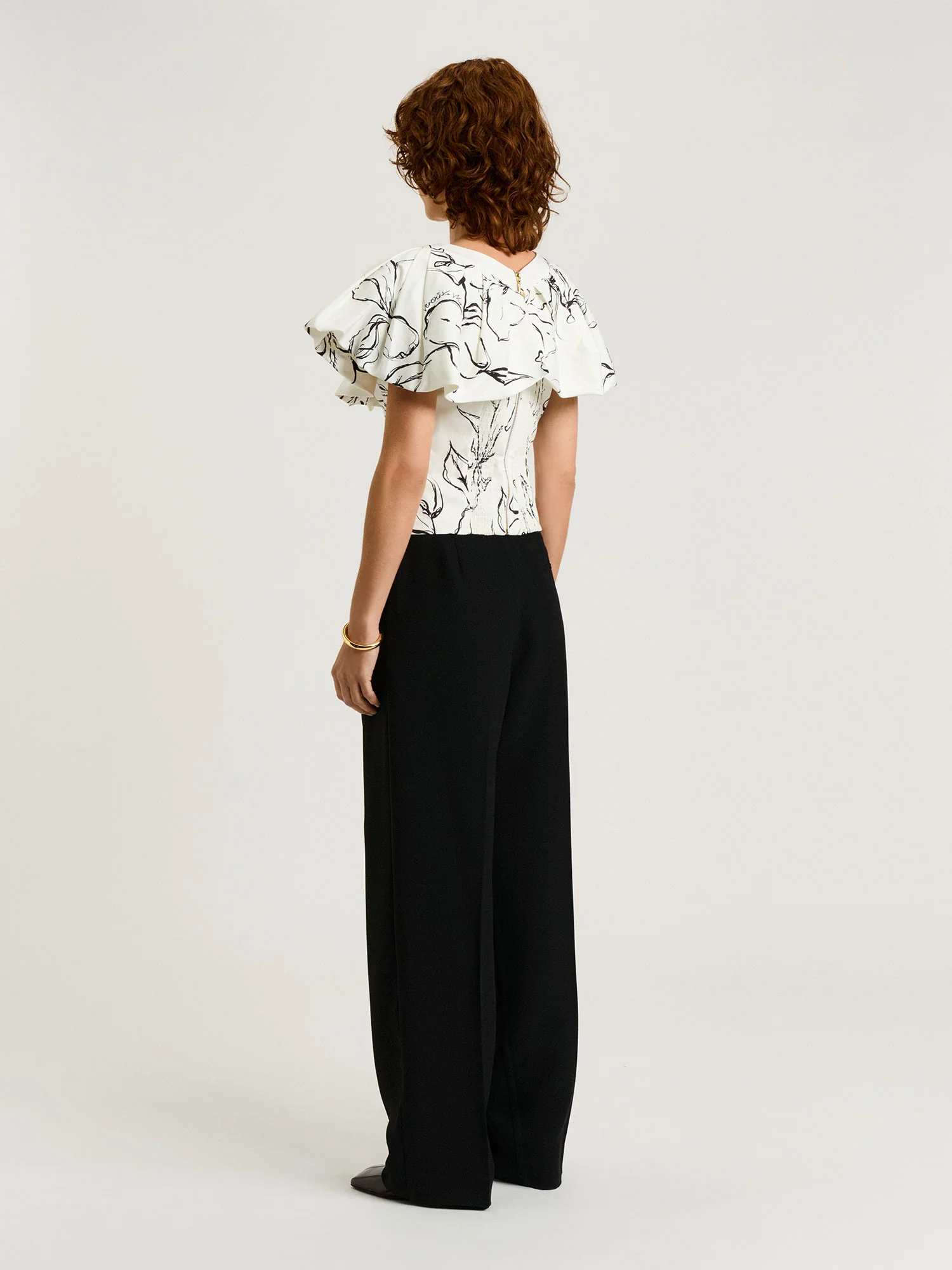 SKETCH FLORAL COTTON SATEEN FLOUNCE TOP - Image 4