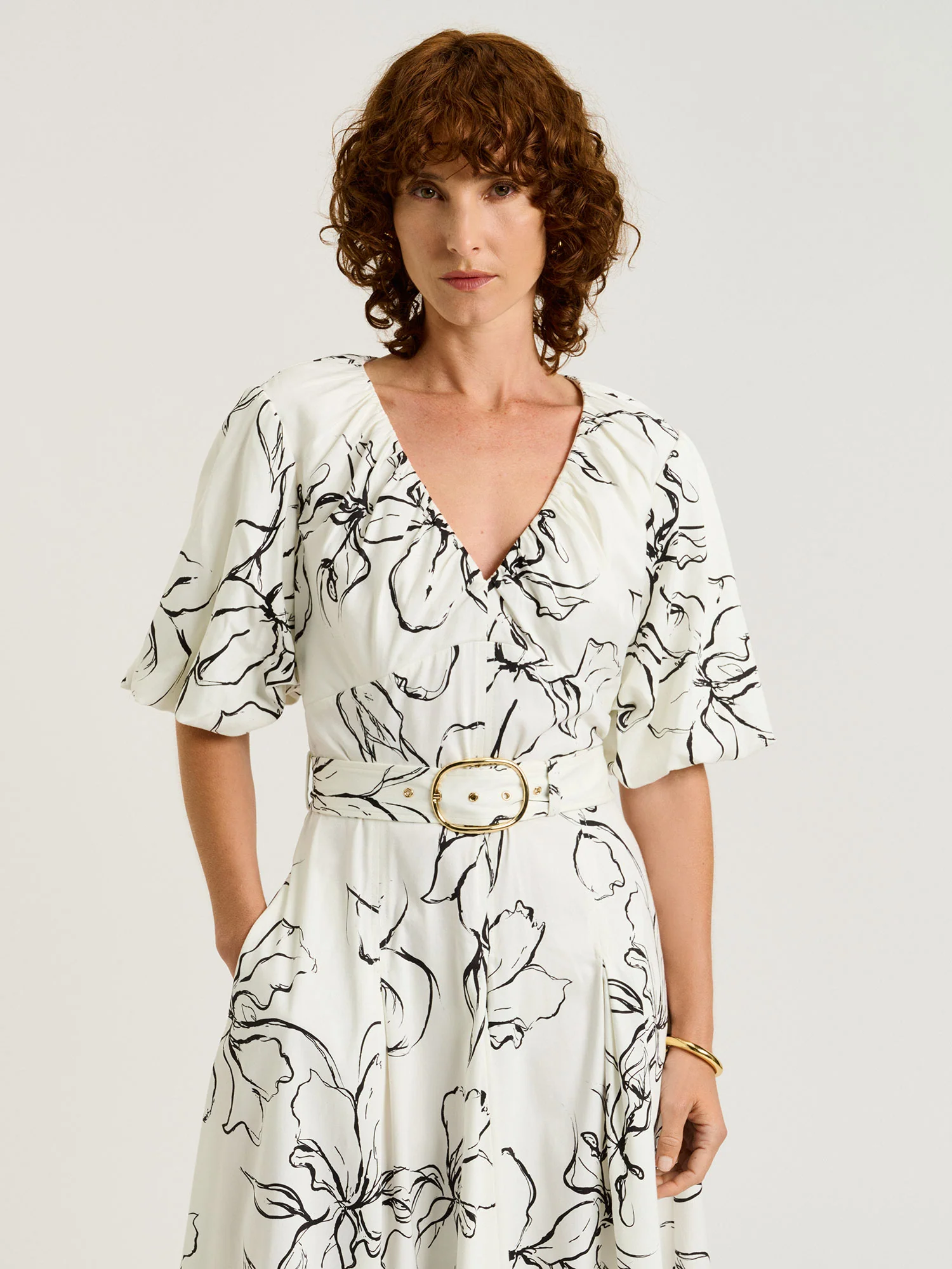 SKETCH FLORAL COTTON SATEEN MIDI DRESS - Image 2