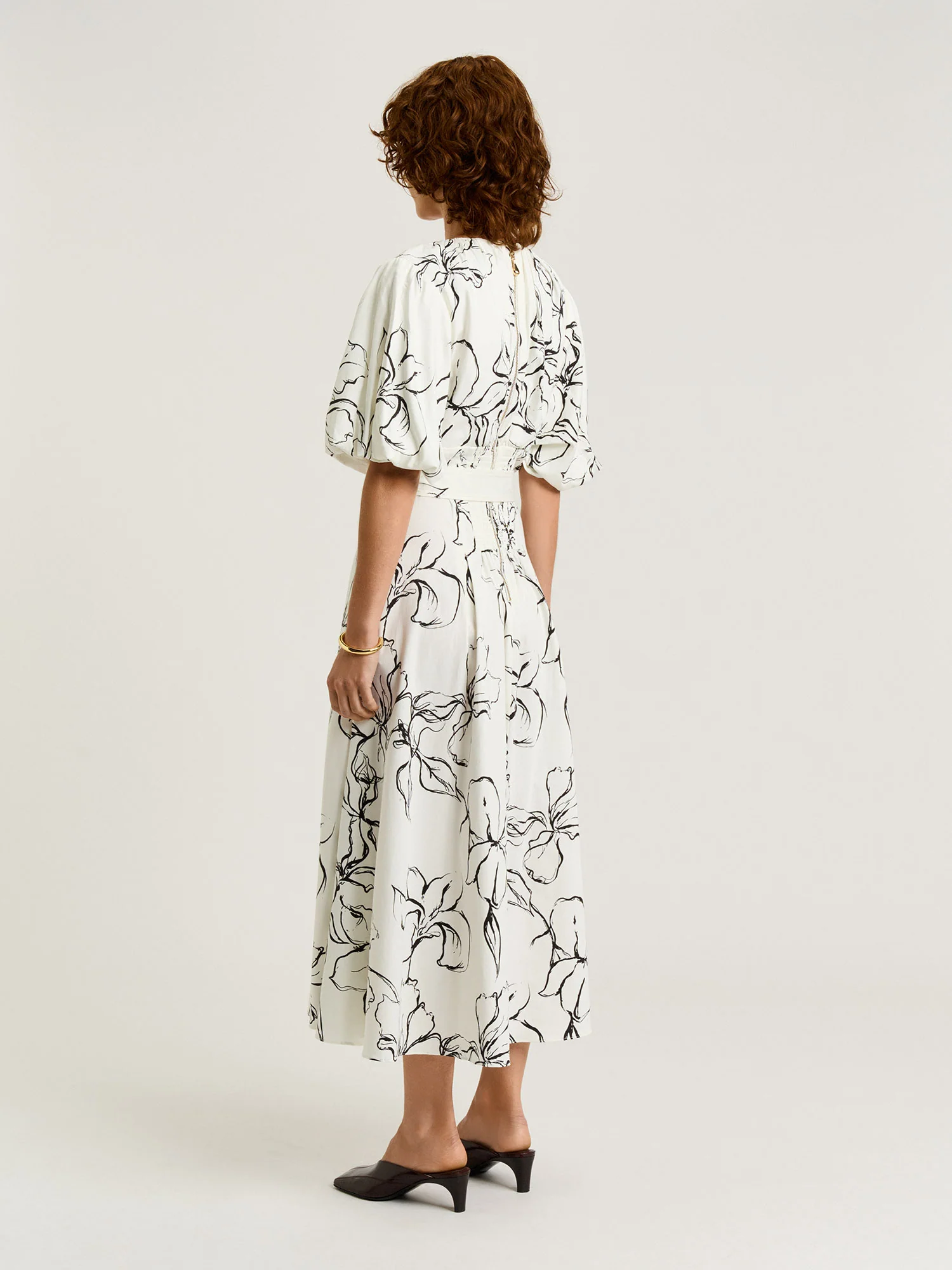 SKETCH FLORAL COTTON SATEEN MIDI DRESS - Image 4