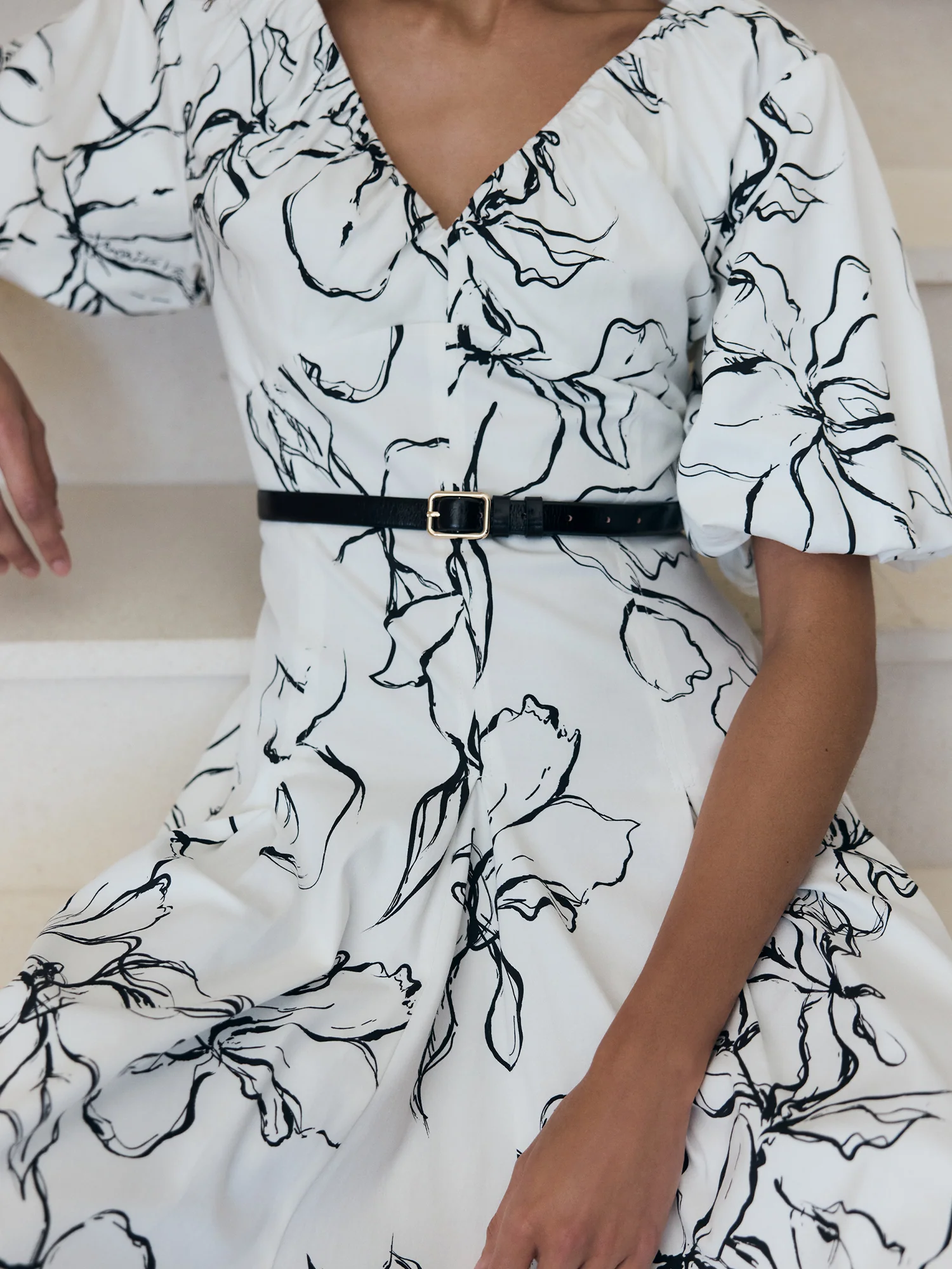 SKETCH FLORAL COTTON SATEEN MIDI DRESS - Image 6