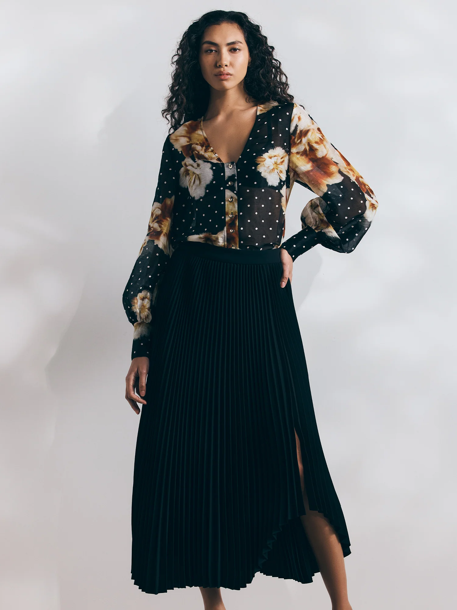 SPOT FLORAL LINEN SILK BLOUSE - Image 5