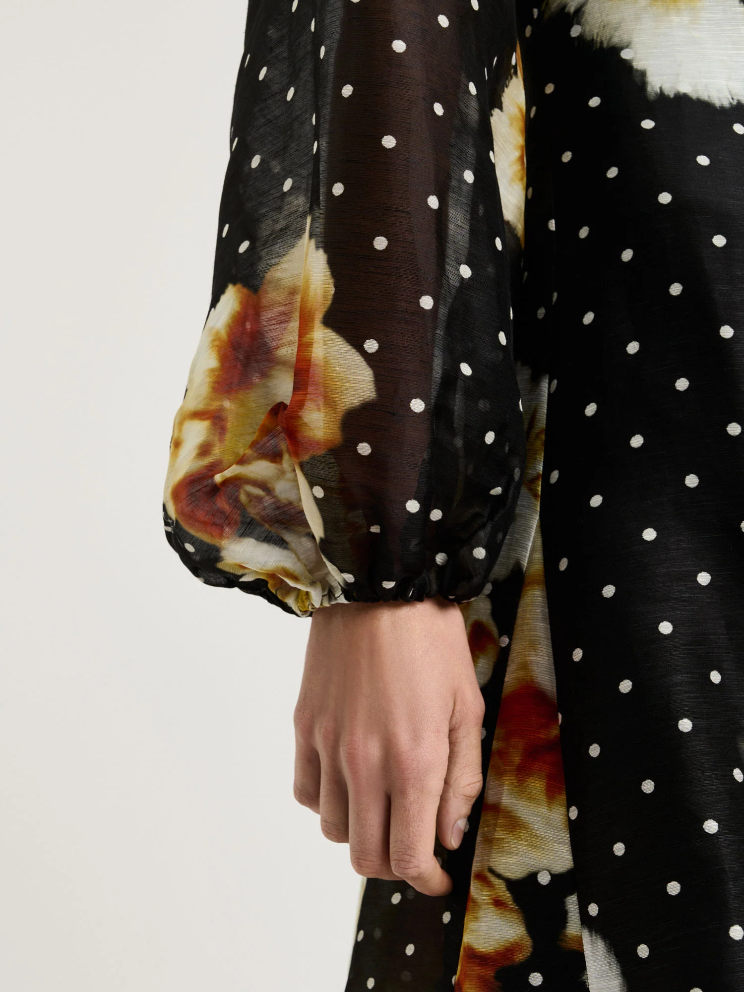 SPOT FLORAL LINEN SILK MIDI DRESS - Image 3