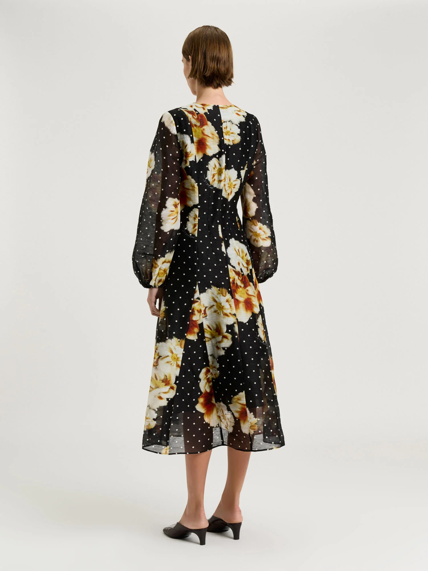 SPOT FLORAL LINEN SILK MIDI DRESS - Image 4