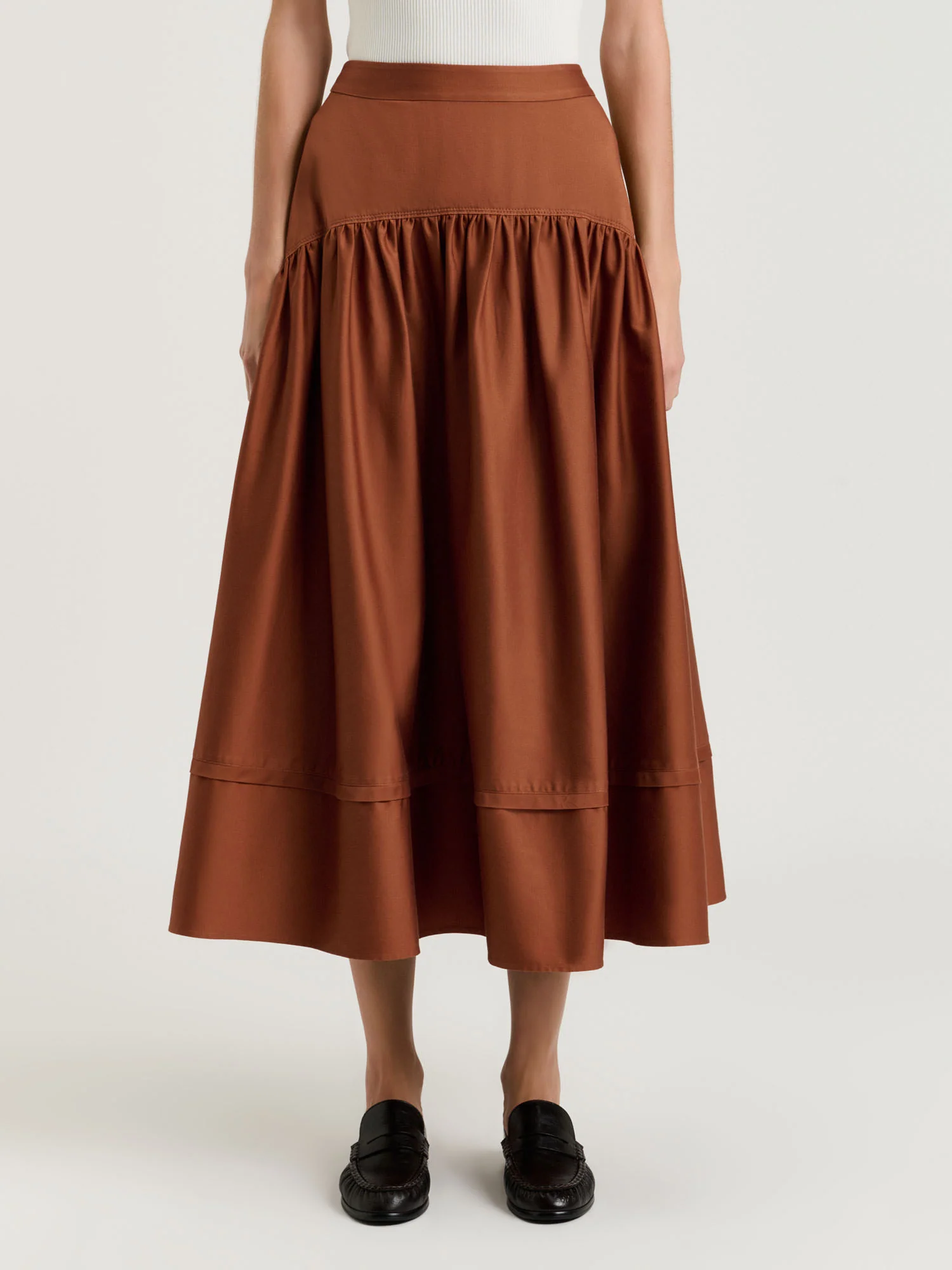 STRETCH COTTON SATEEN MIDI SKIRT - Image 2