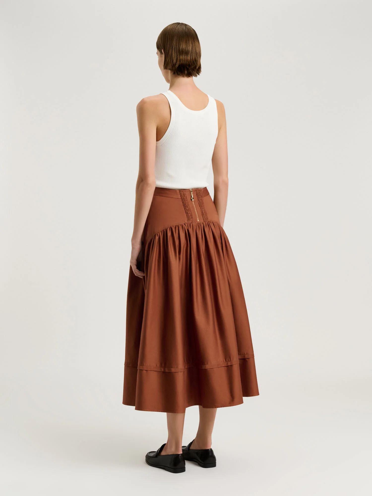 STRETCH COTTON SATEEN MIDI SKIRT - Image 5