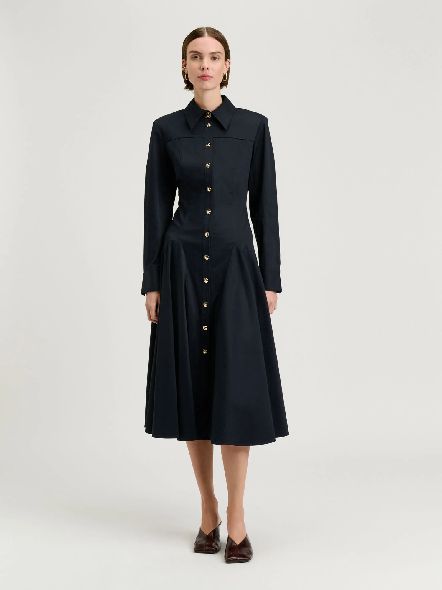 STRETCH COTTON SATEEN SHIRTDRESS