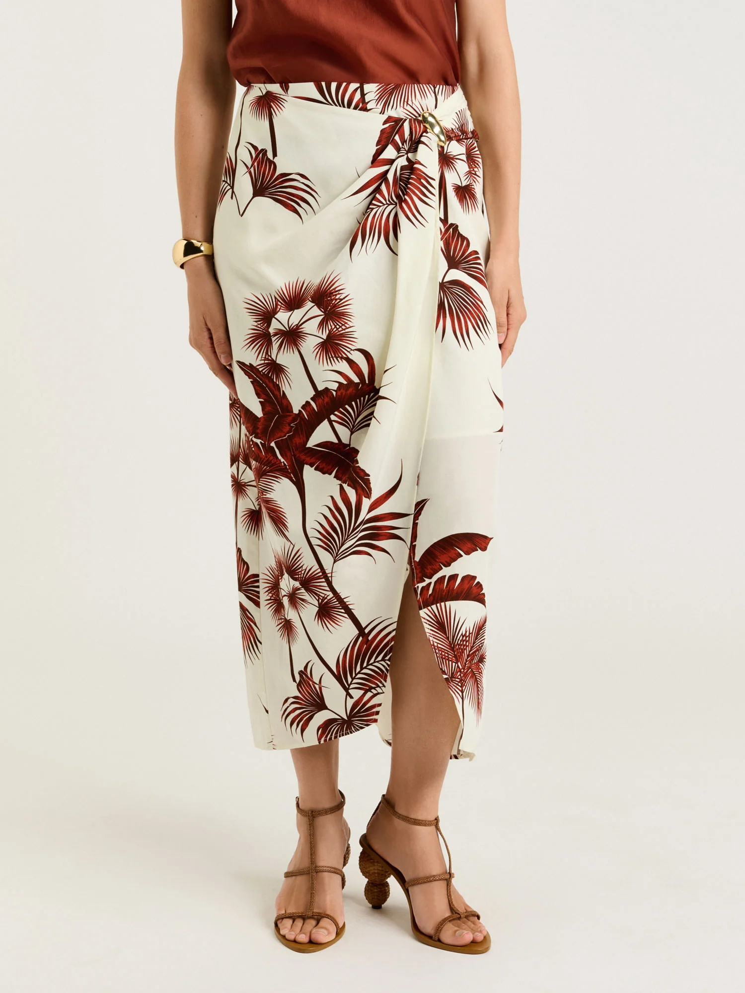 TERRACOTTA PALM PRINT WRAP SKIRT - Image 2