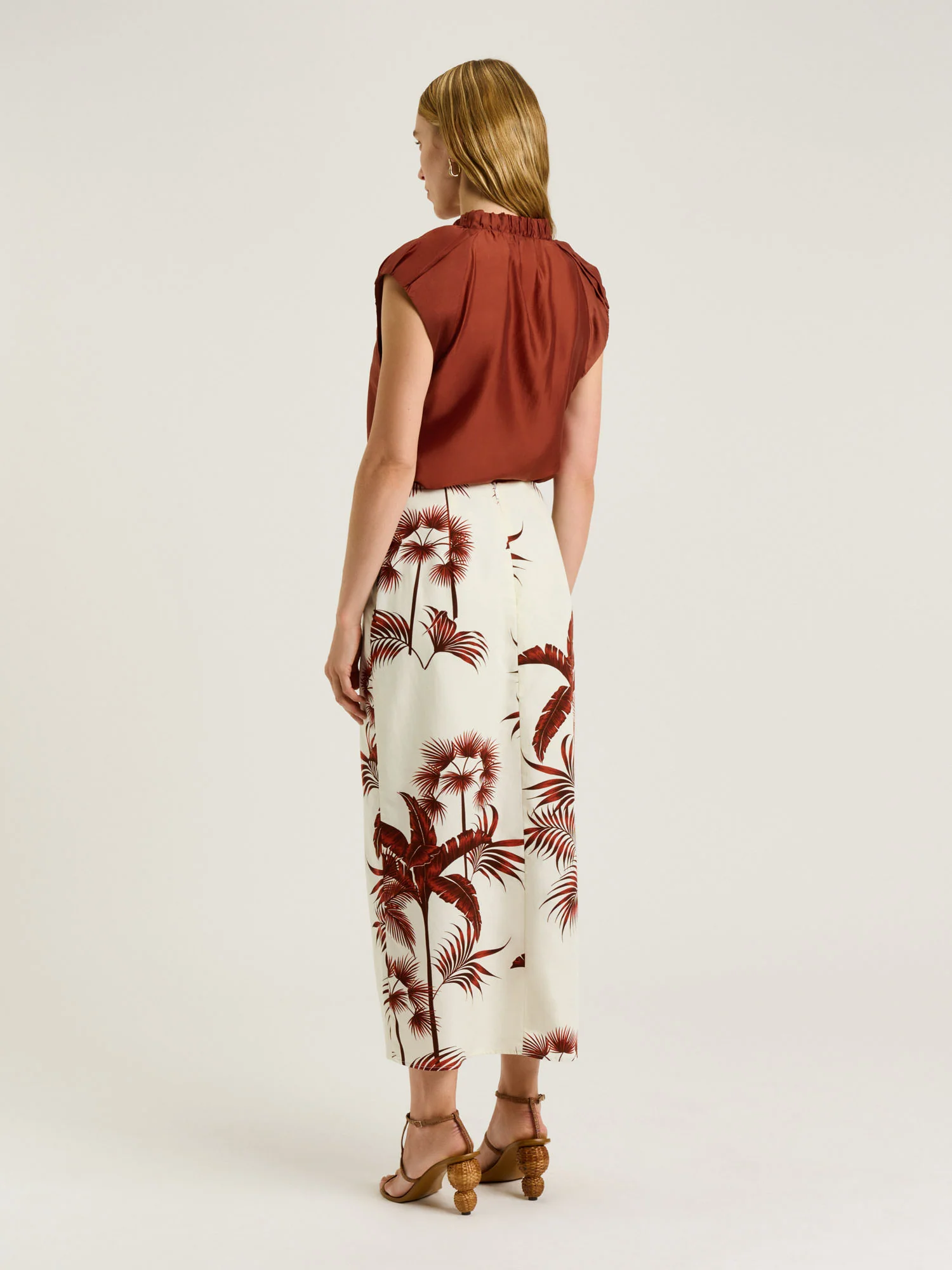 TERRACOTTA PALM PRINT WRAP SKIRT - Image 4
