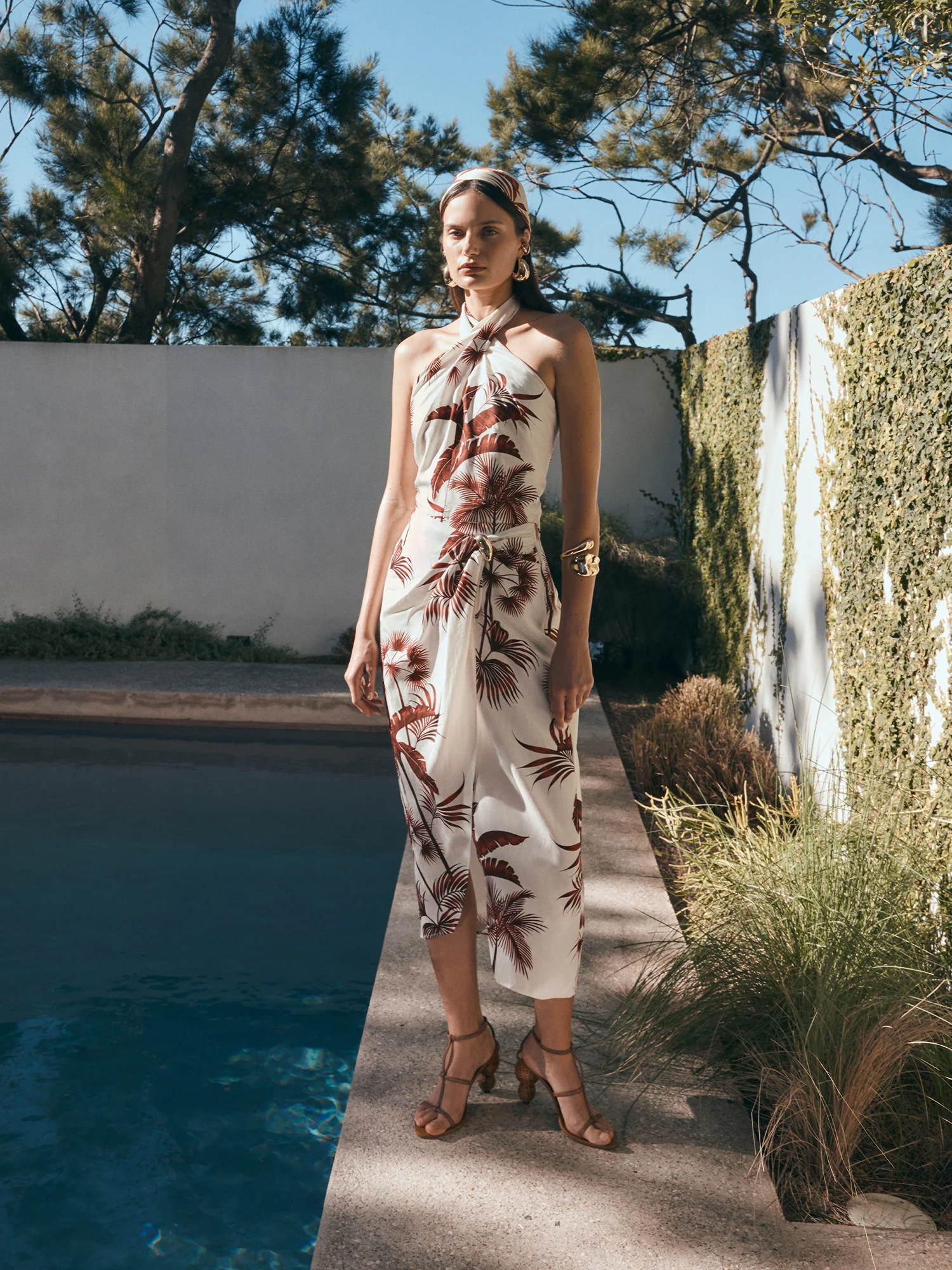 TERRACOTTA PALM PRINT WRAP SKIRT - Image 5
