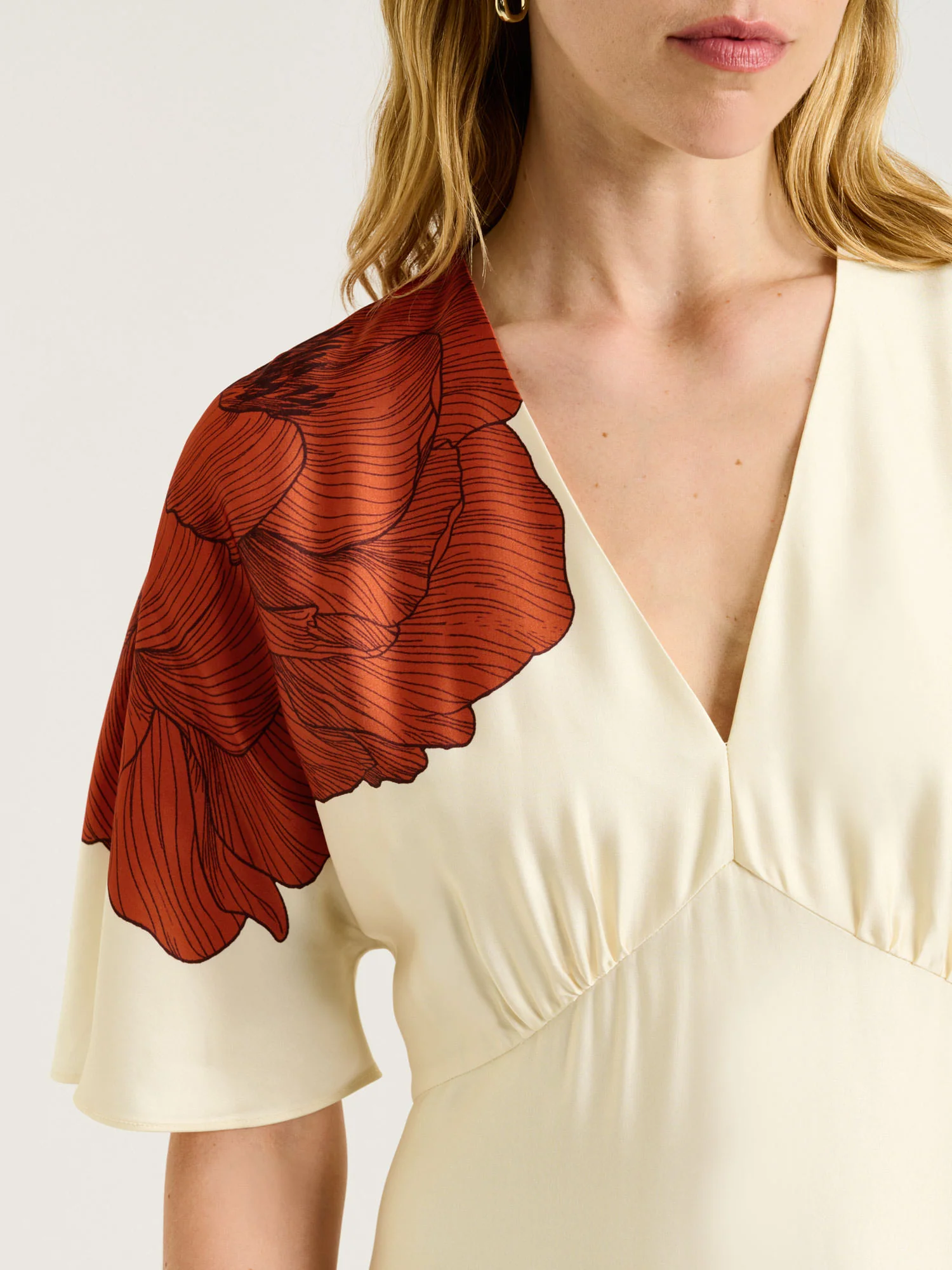 TERRACOTTA POPPY SATIN MIDI DRESS - Image 3